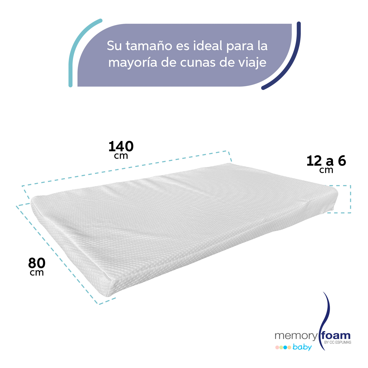 Foto 5 | Memory Foam Colchón Cuna Antirreflujo, 140 X 80 X 12 A 6 Cm, Fácil De Transportar