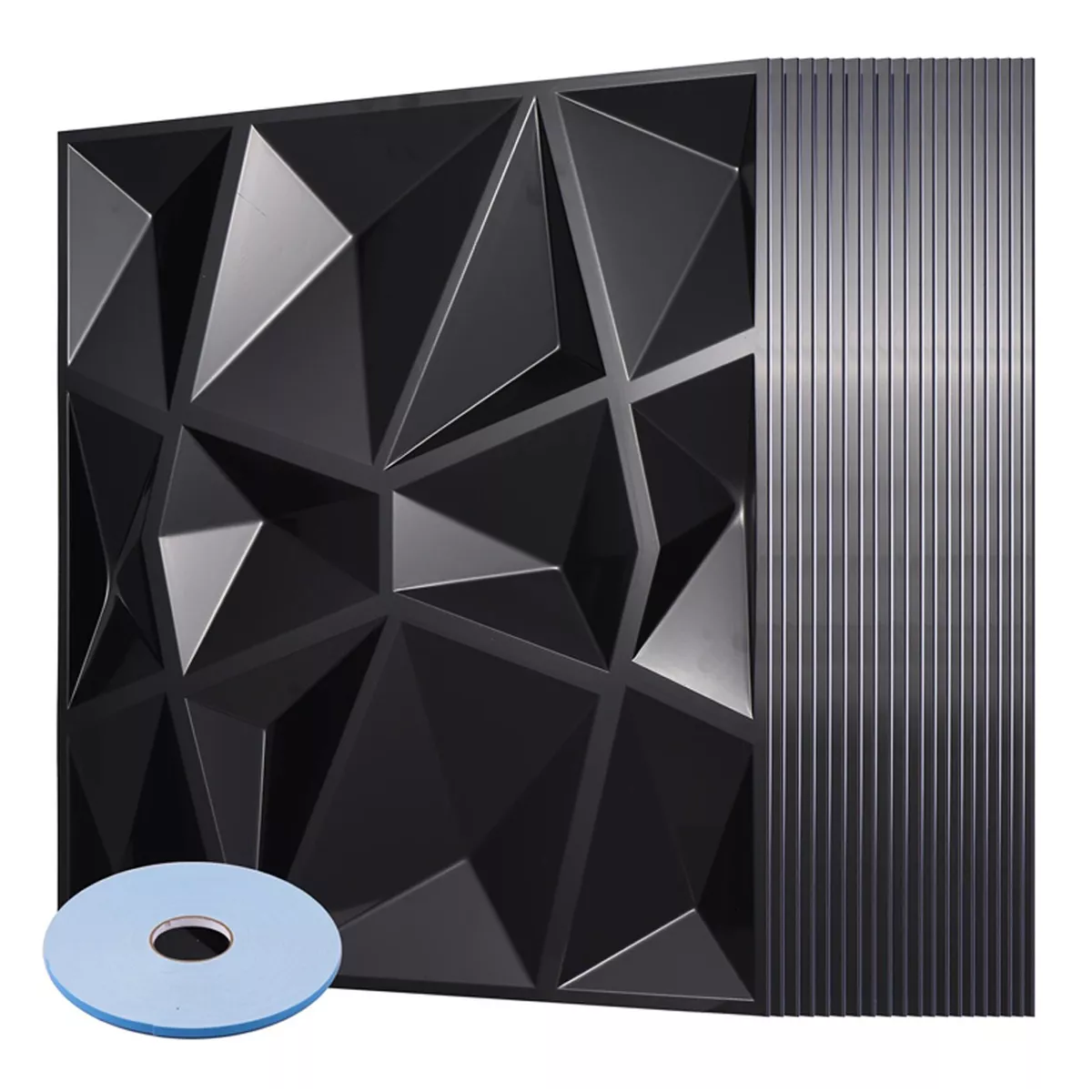 Panel Decorativo 3D PVC  50x50cm 12 pzas con Pegamento Eo Safe Imports Esi-10936 Negro