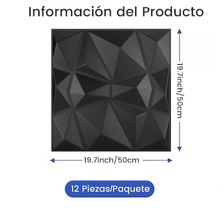 Foto 3 | Panel Decorativo 3D PVC 50x50cm 12 pzas con Pegamento Eo Safe Imports Esi-10936 Negro