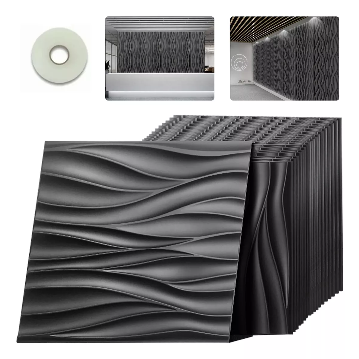 Foto 3 pulgar | Panel Decorativo 3D Impermeable PVC 50x50cm 14 pzas Eo Safe Imports Esi-10937 Negro