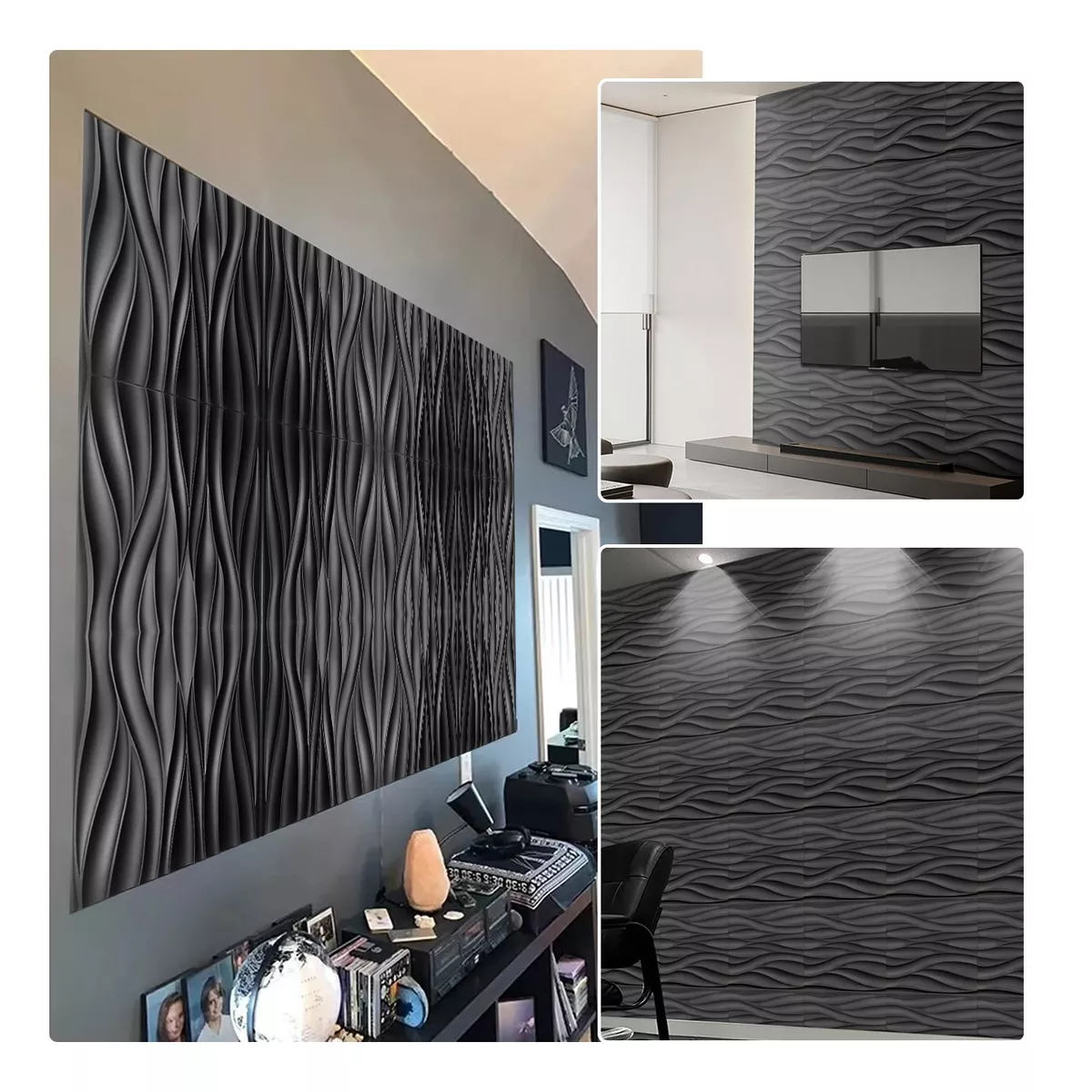 Foto 5 pulgar | Panel Decorativo 3D Impermeable PVC 50x50cm 14 pzas Eo Safe Imports Esi-10937 Negro