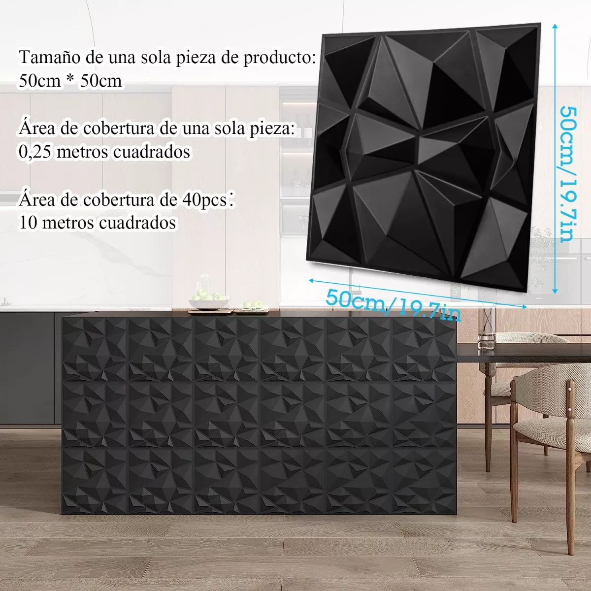 Foto 4 pulgar | Set 40pc Panel 3d Decoración Pvc Pared Impermeable 50*50cm Eo Safe Imports Esi-13183 Negro