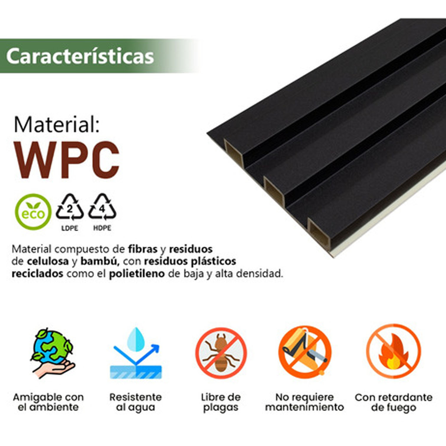 Foto 6 | Kit De 3 Piezas XIMXI Lambrin Decorativo Panel Wpc Acanalado Amplio Para Interiores Modelo Fresno 96 cm