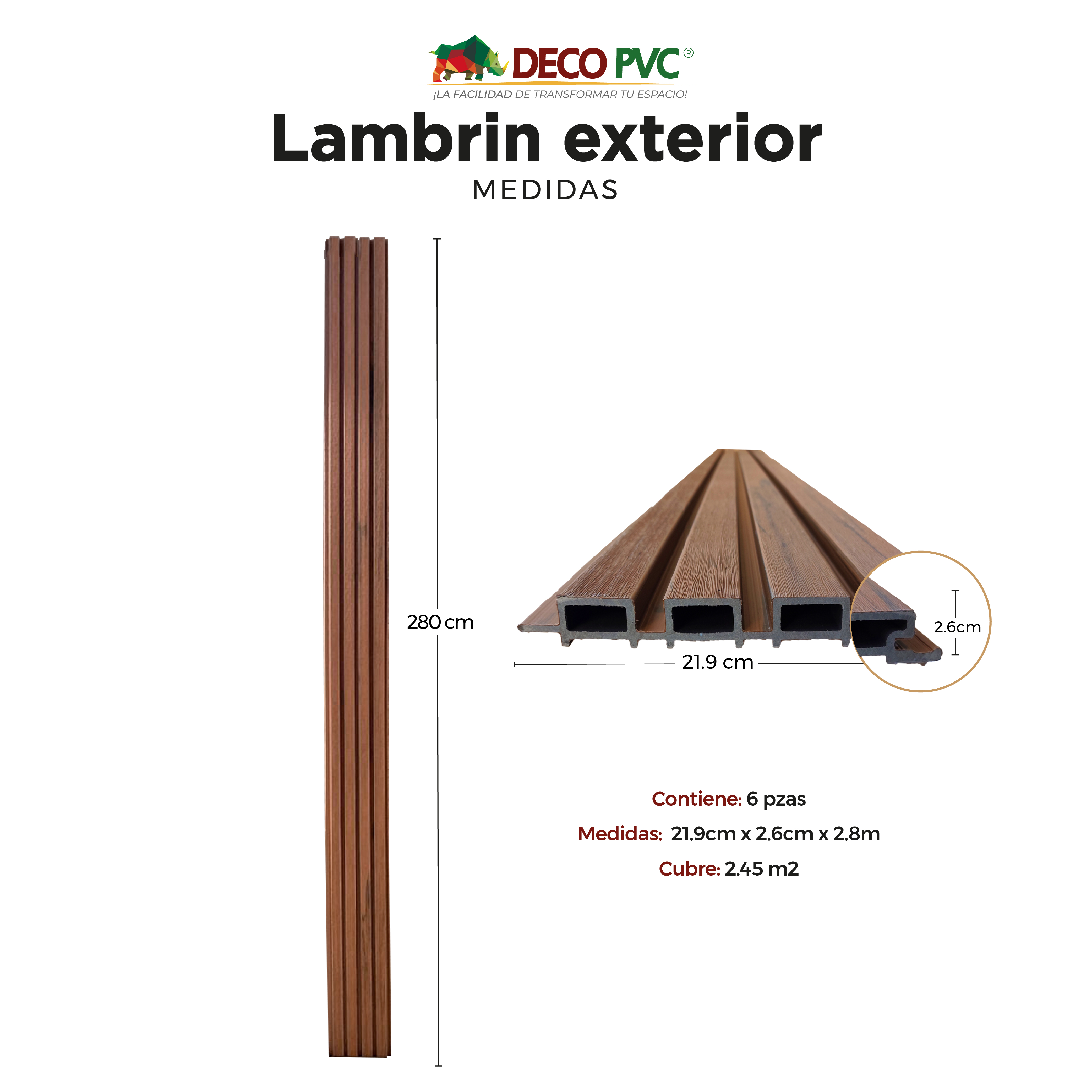 Foto 3 pulgar | Lambrin Max Para Exterior Wpc / 4pz 280x21.9cm / 2.45m2