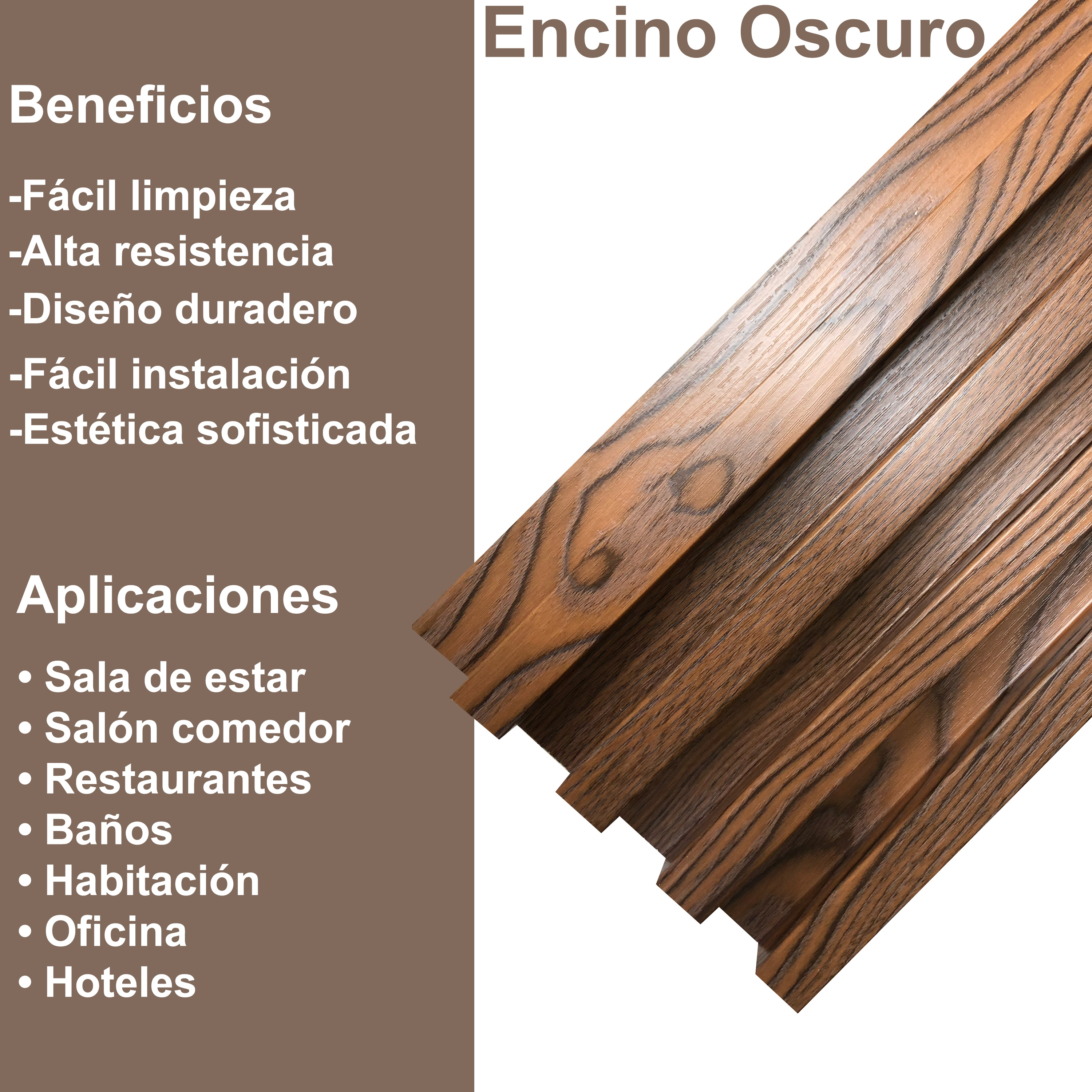 Foto 3 pulgar | Lambrín Panel Decorativo Madera Wpc Encino Oscuro 14 Piezas 290 x 17cm
