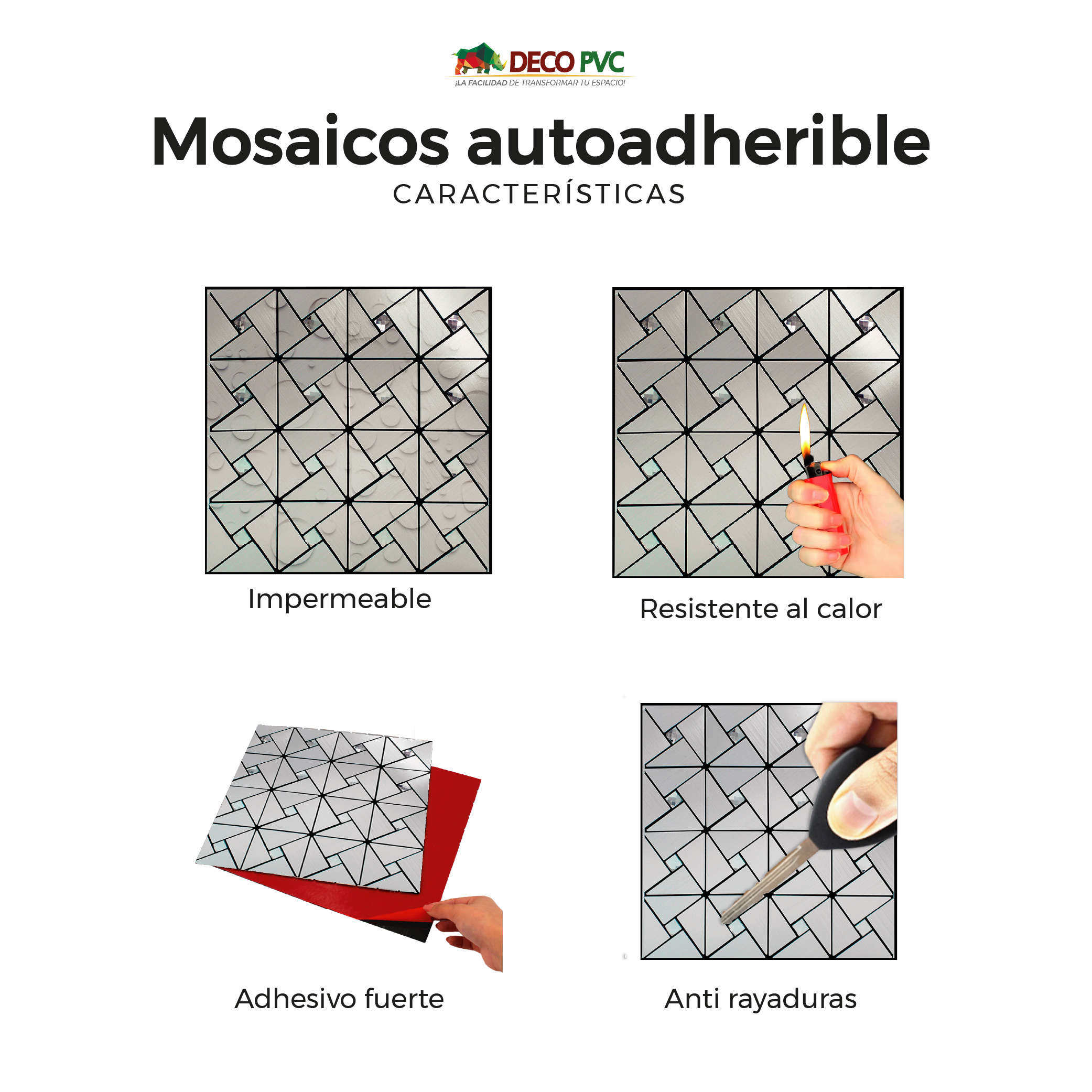 Foto 3 pulgar | Mosaico Autoadherible Para Pared Tipo Pirámide Acero / 11pz (1m2)