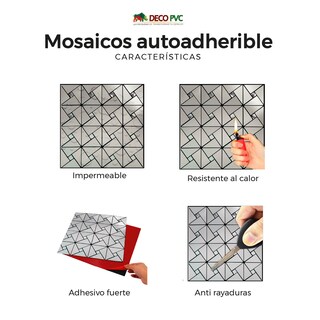 Foto 2 | Mosaico Autoadherible Para Pared Tipo Pirámide Acero / 11pz (1m2)