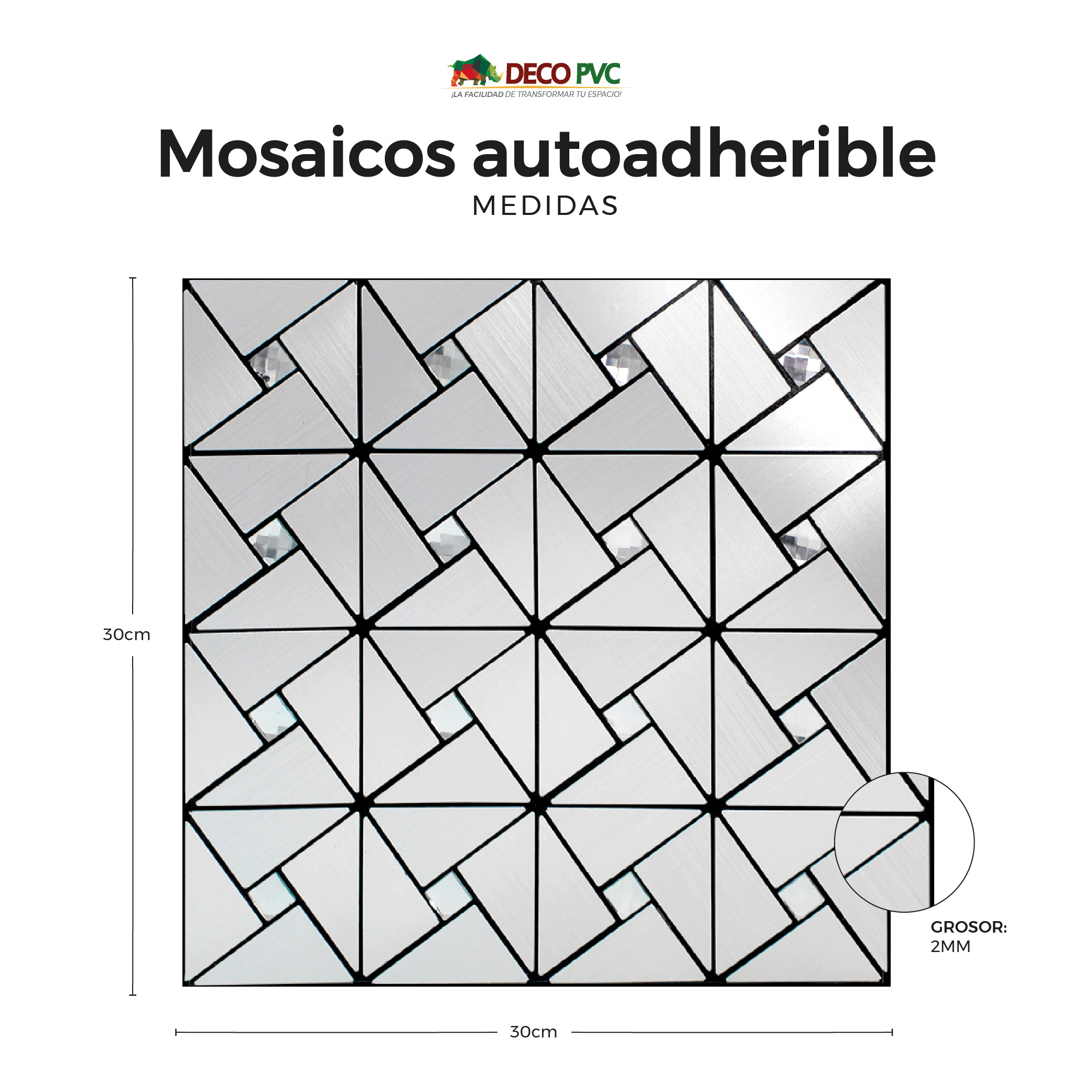 Foto 4 pulgar | Mosaico Autoadherible Para Pared Tipo Pirámide Acero / 11pz (1m2)