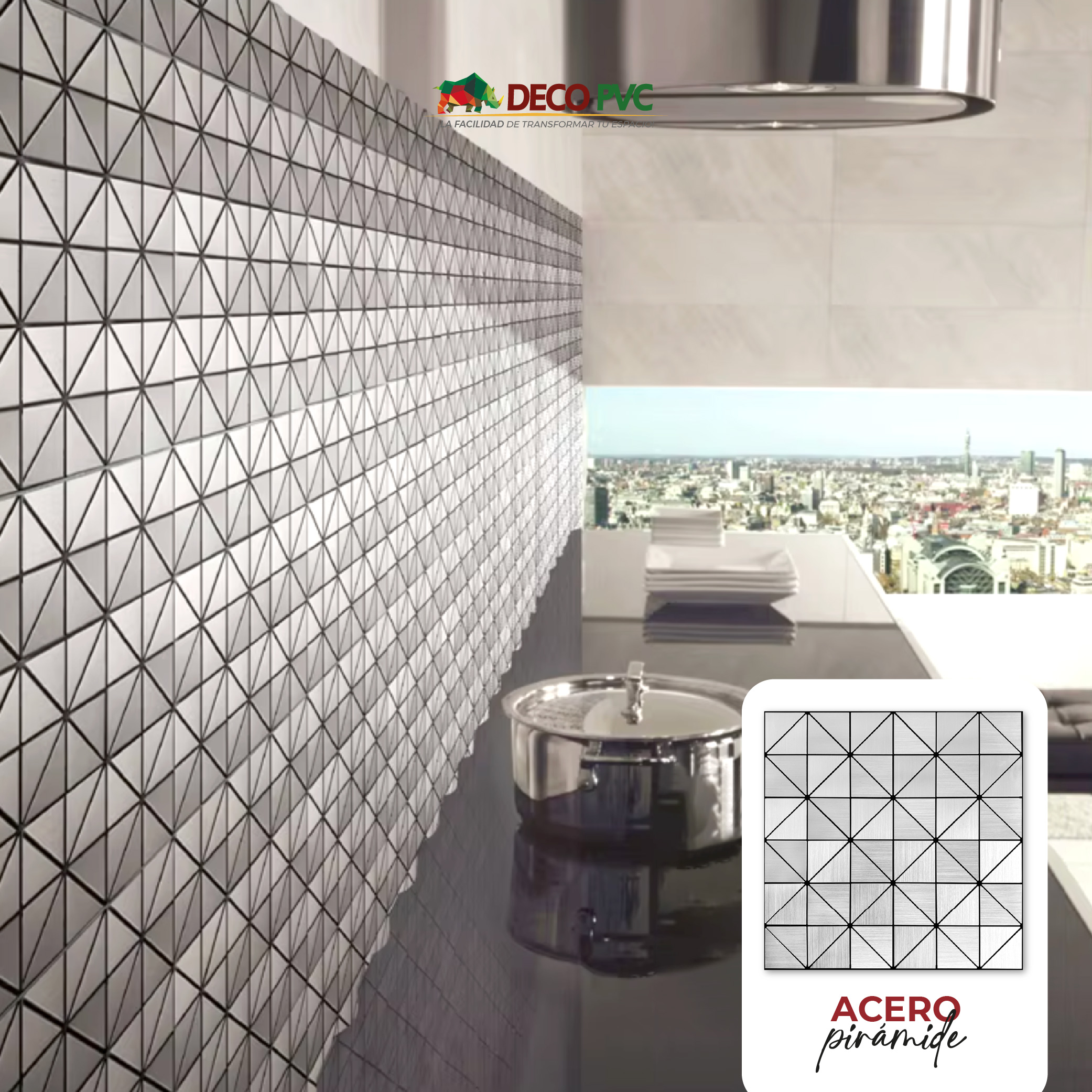Foto 5 pulgar | Mosaico Autoadherible Para Pared Tipo Pirámide Acero / 11pz (1m2)