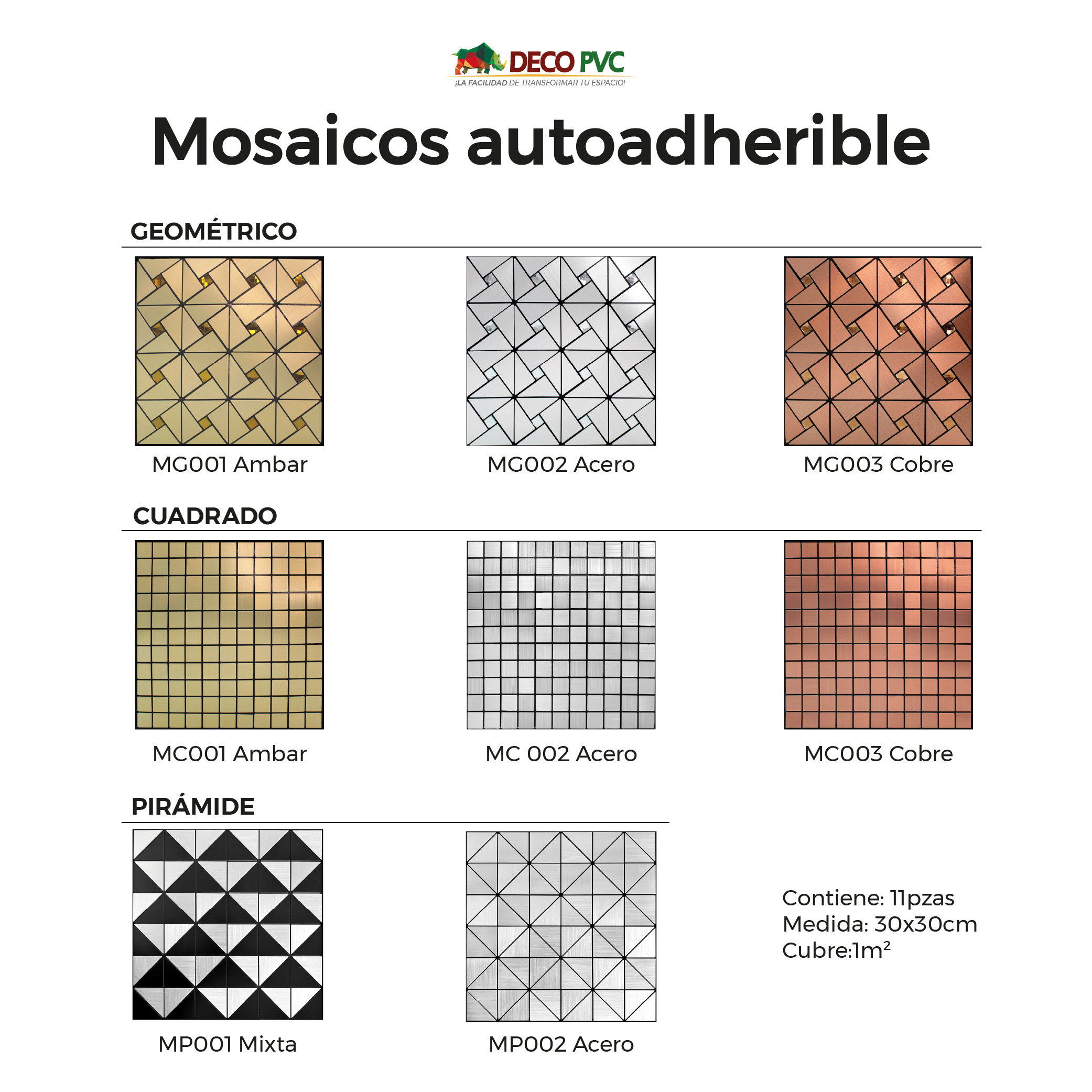 Foto 6 pulgar | Mosaico Autoadherible Para Pared Tipo Pirámide Acero / 11pz (1m2)