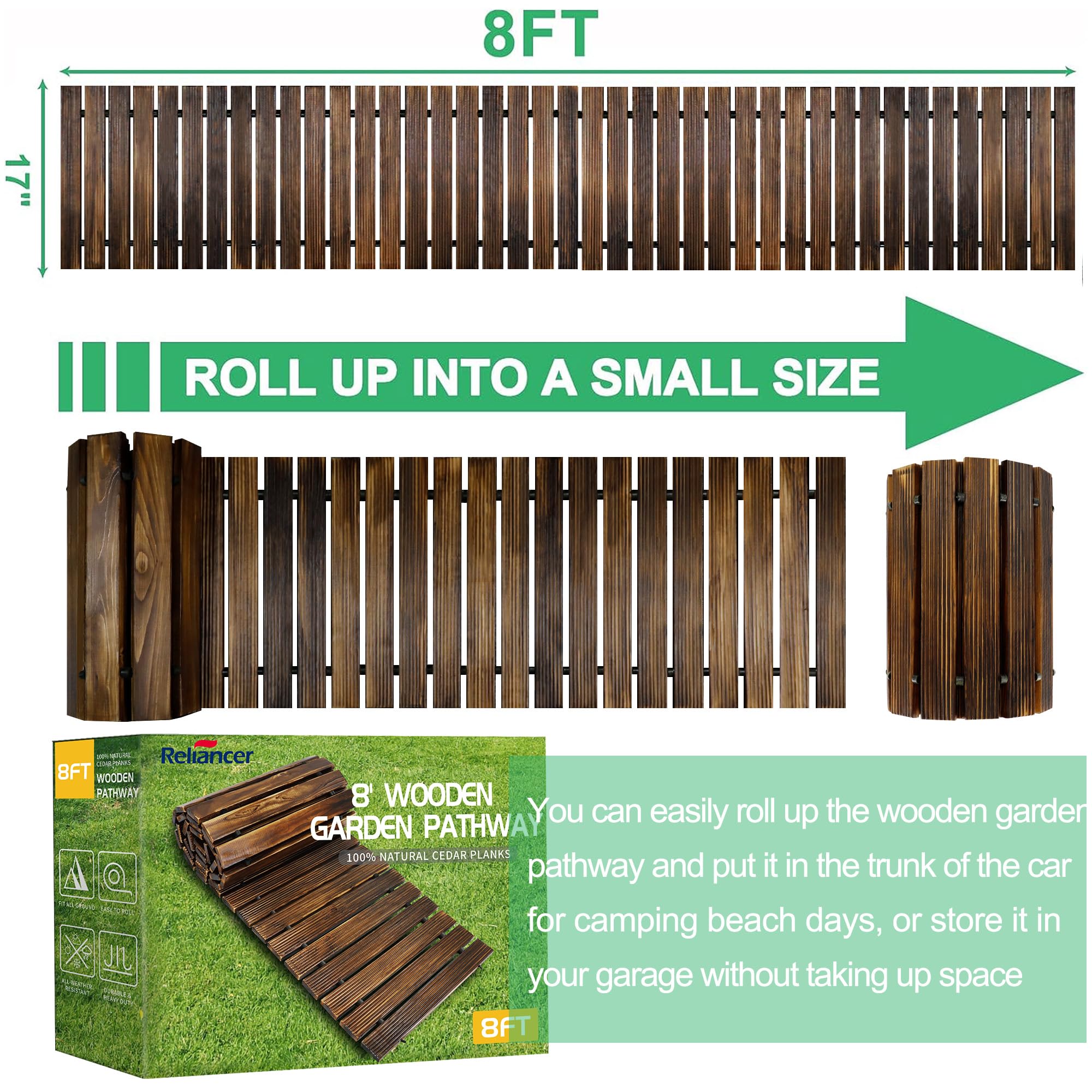 Foto 3 pulgar | Garden Pathway Reliancer, Madera De Cedro, Enrollable, 2,4 M, Recta - Venta Internacional.