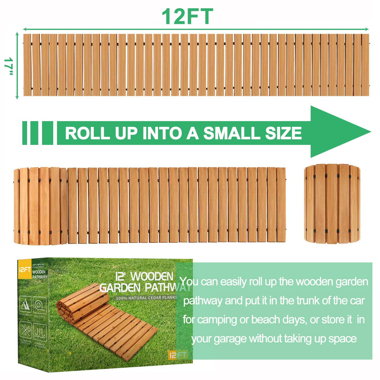 Foto 3 pulgar | Garden Pathway Reliancer, Madera De Cedro Enrollable De 3,7 M, Recta - Venta Internacional.