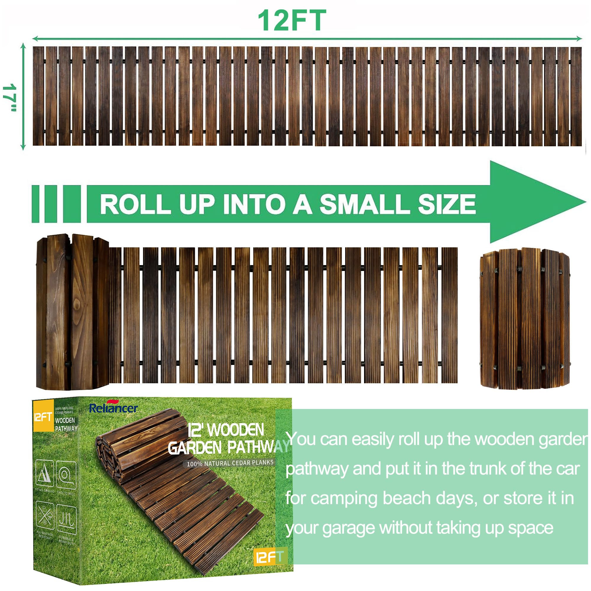 Foto 3 pulgar | Garden Pathway Reliancer, Madera De Cedro Enrollable De 3,7 M, Recta - Venta Internacional.