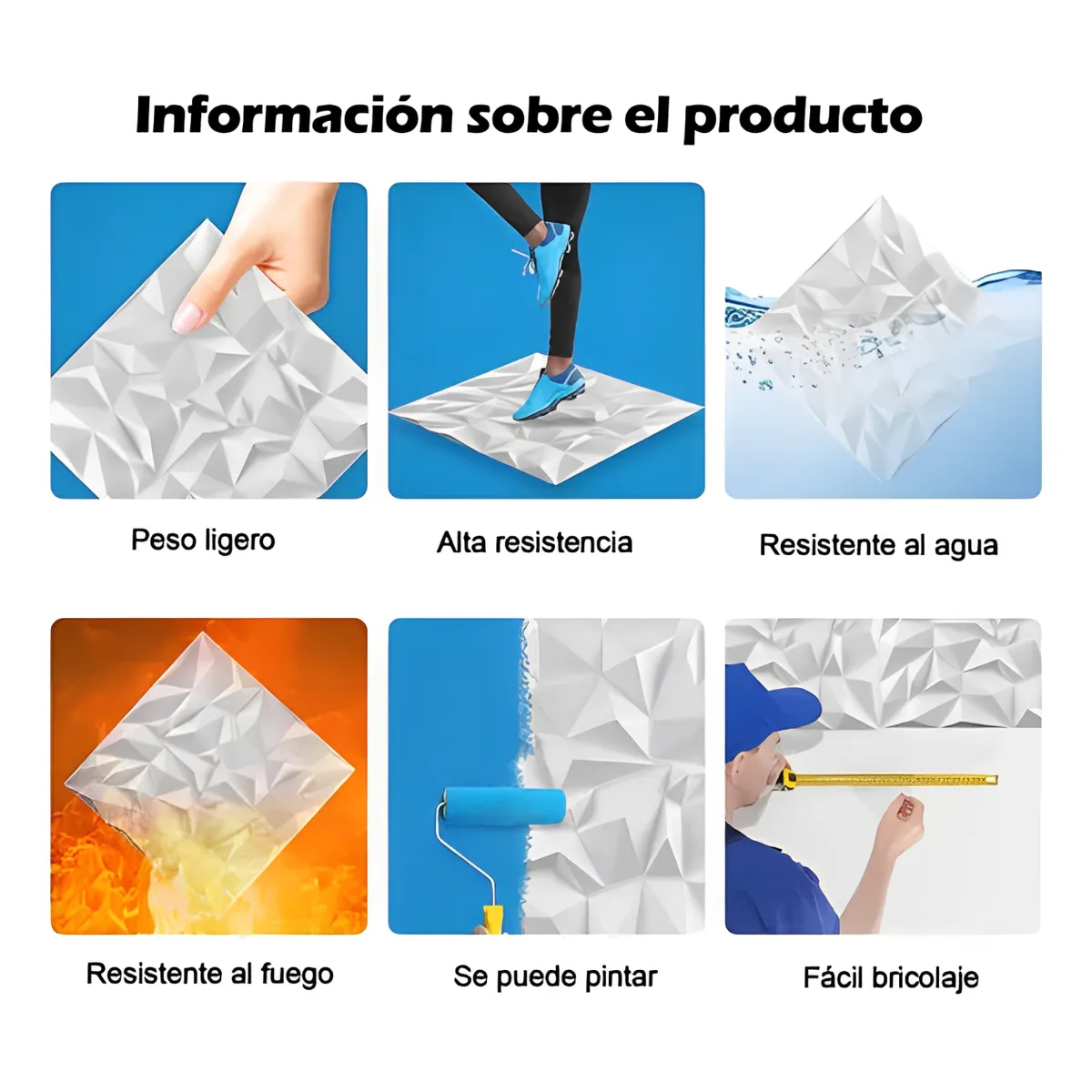 Foto 4 pulgar | 20 Piezas Tablero Decorativos 3d Para Pared – 20 Piezas De 50x50 Cm | Impermeables  Fáciles De Instalar  Esti