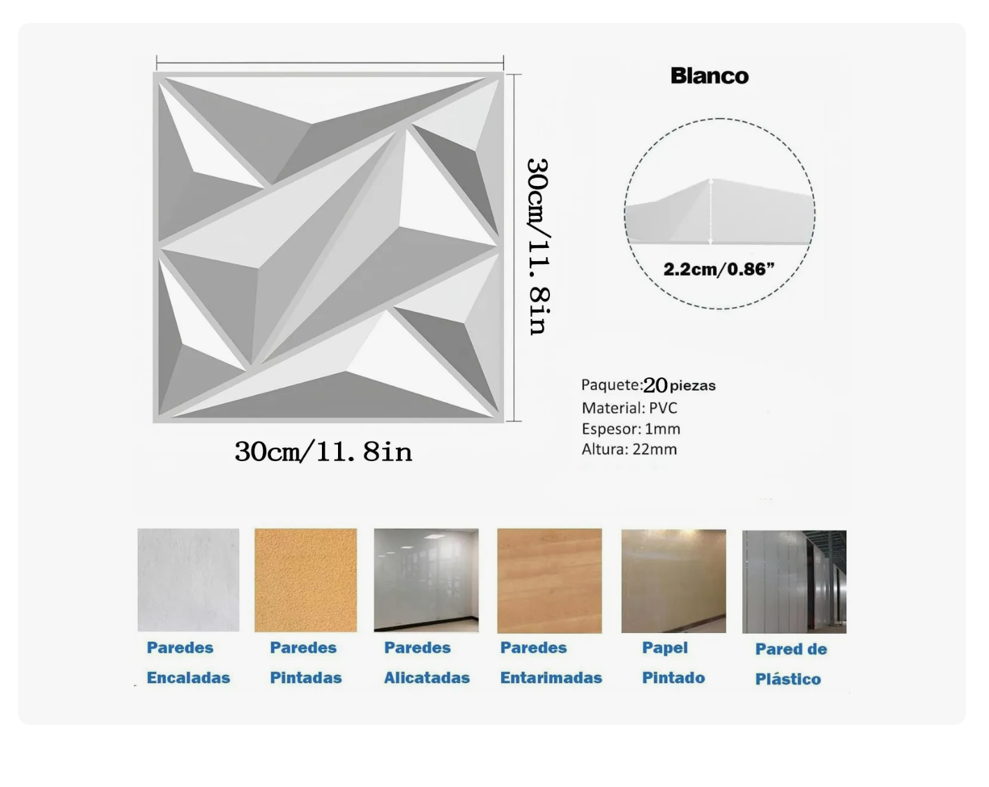 Foto 4 pulgar | Panel Decorativo Pared 3d Pvc Resistente Al Fuego 30cmx30cm 20 Piezas Color Blanco