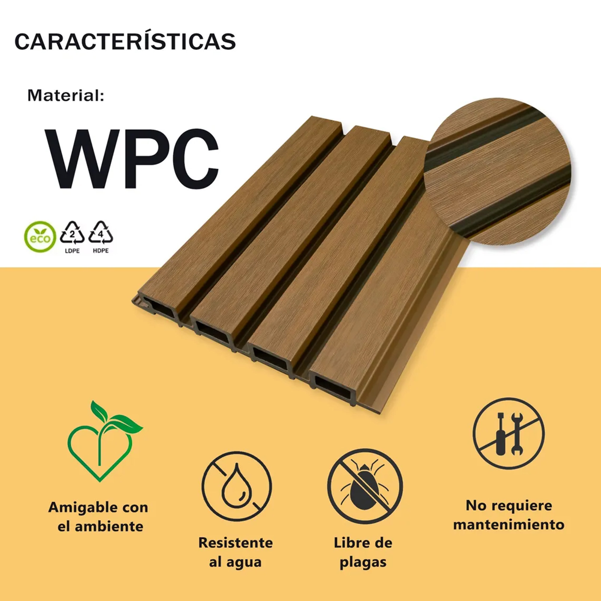 Foto 3 pulgar | Lambrin Decorativa Panel Wpc Enorme Tipo Madera Exterior 290 X 22 X 2.6 Cm