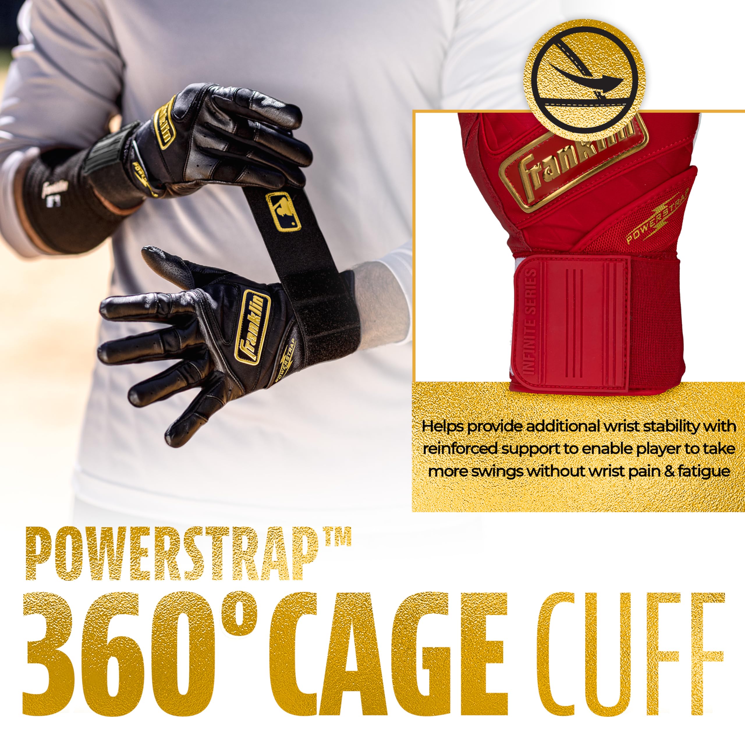 Foto 4 | Guantes De Bateo Franklin Sports Infinite Powerstrap Rojo+dorado - Venta Internacional.