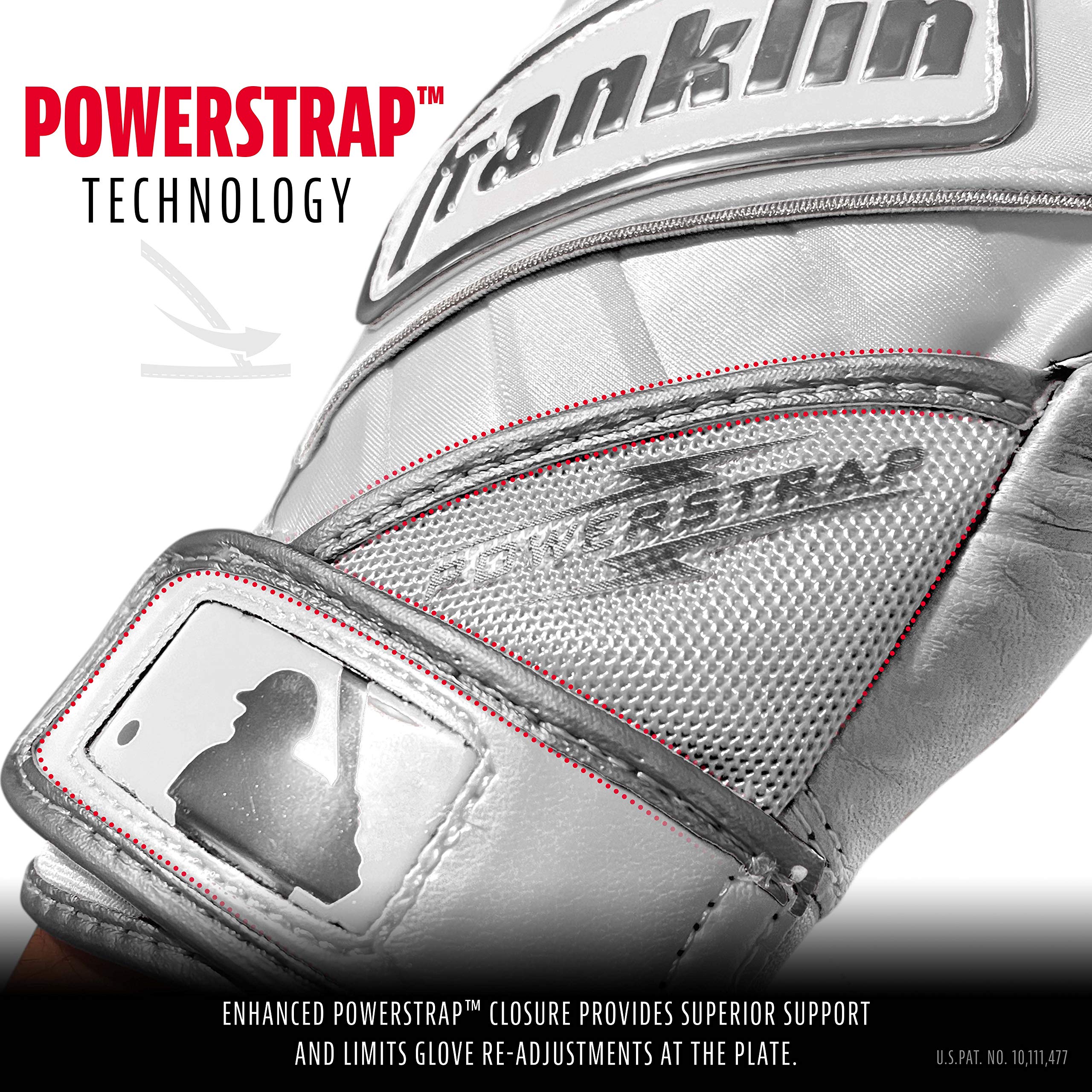 Foto 3 pulgar | Guantes De Bateo Franklin Sports Powerstrap, Color Blanco Cromado - Venta Internacional.