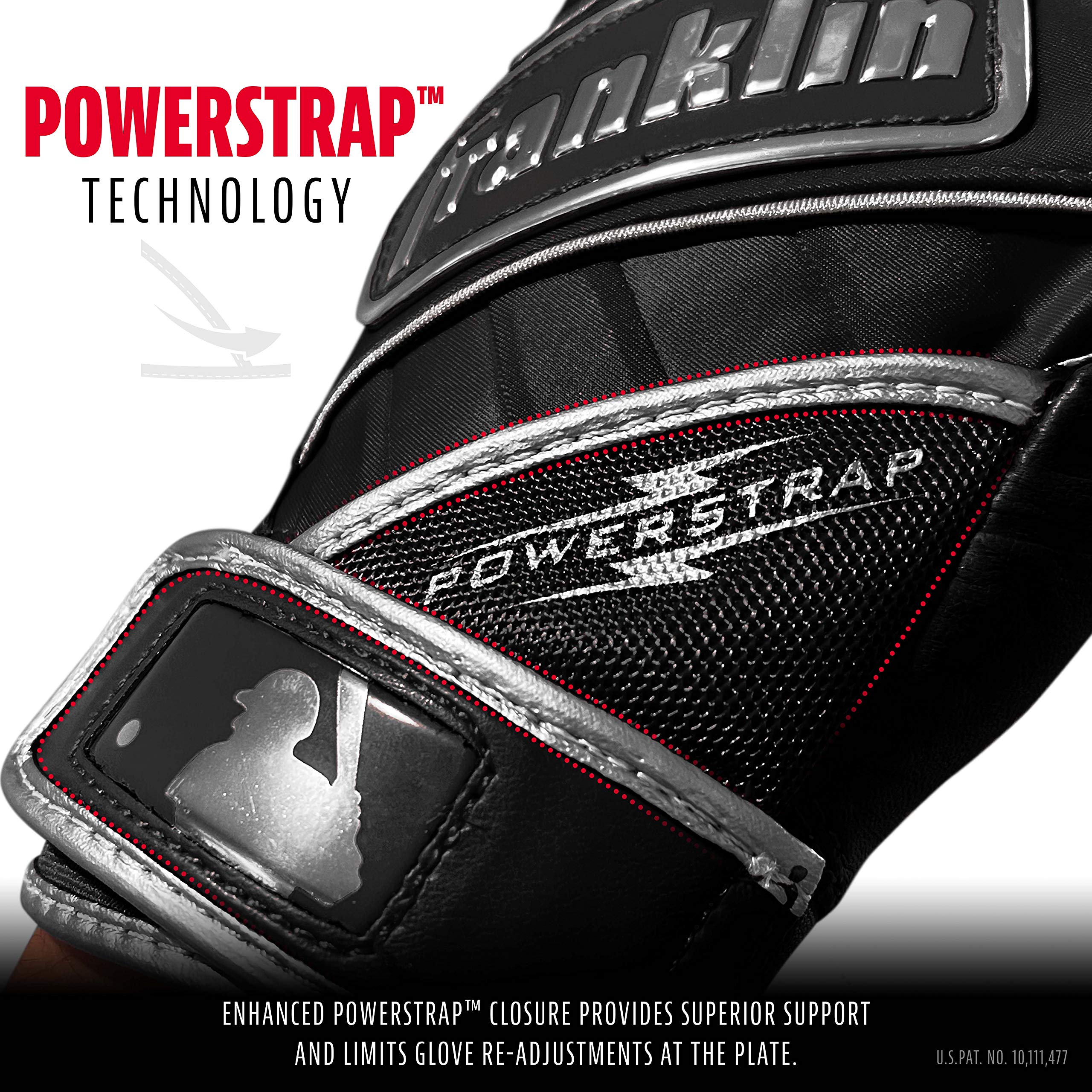 Foto 3 pulgar | Guantes De Bateo Franklin Sports Powerstrap Chrome Black - Venta Internacional.