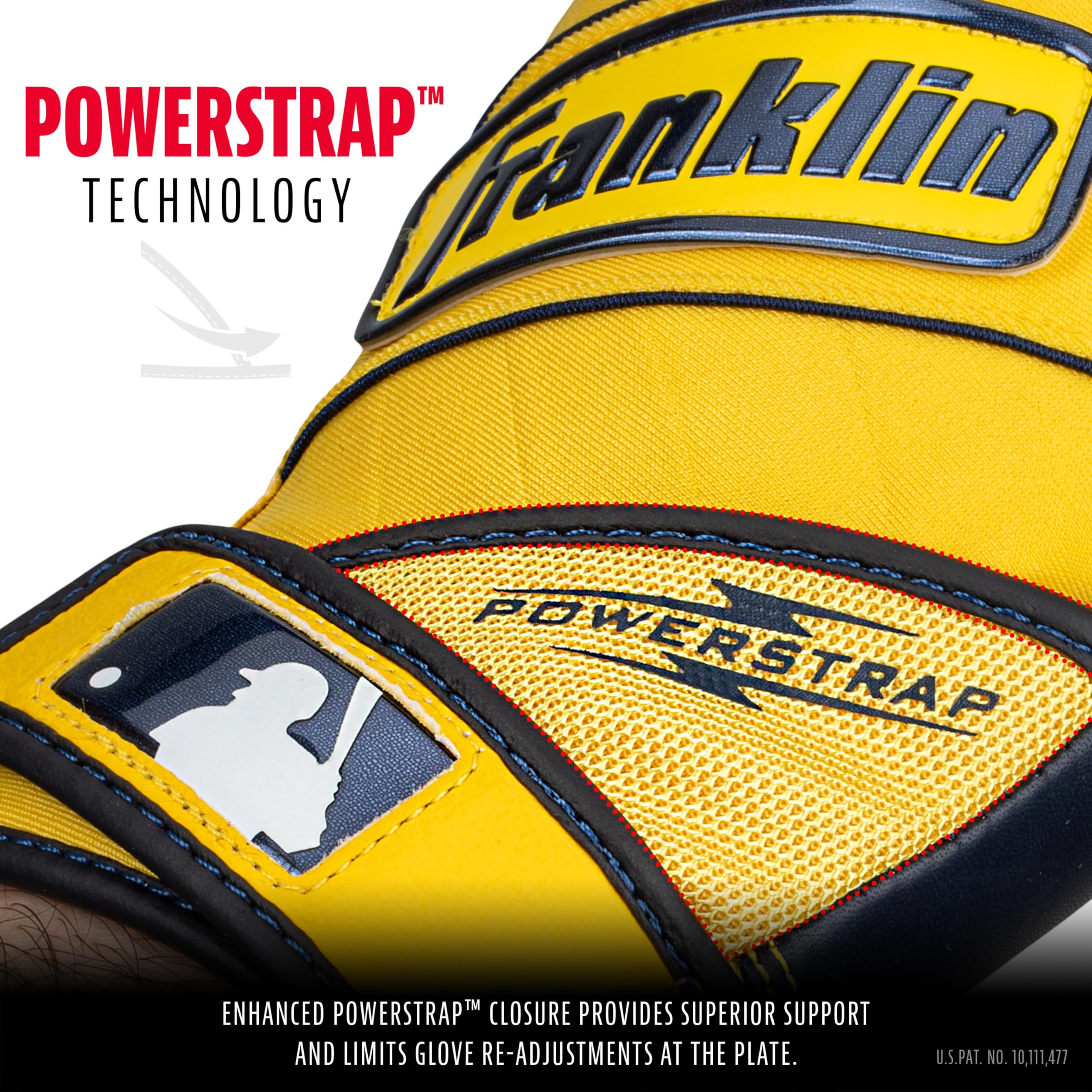 Foto 2 | Guantes De Bateo De Béisbol Franklin Sports Powerstrap Yellow - Venta Internacional.