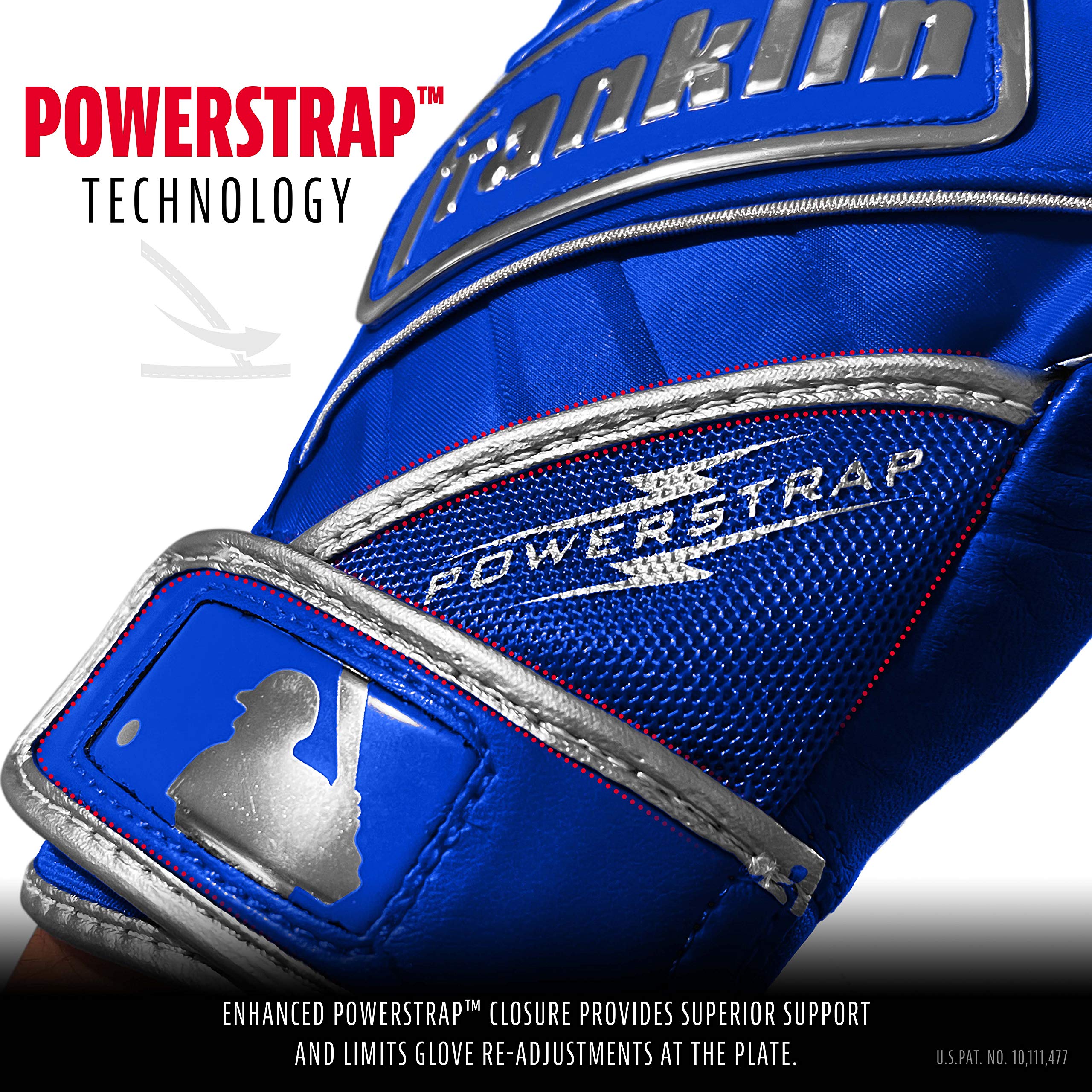 Foto 4 pulgar | Guantes De Bateo Franklin Sports Powerstrap Chrome Blue - Venta Internacional.
