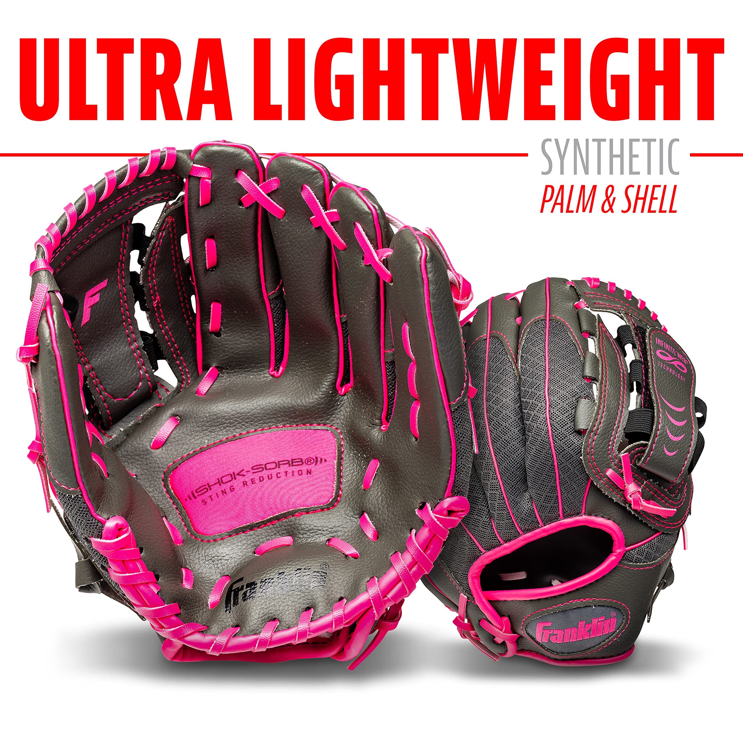Foto 3 pulgar | Guante De Béisbol Franklin Sports Shok Sorb Kids 10.5 - Rosa - Venta Internacional.