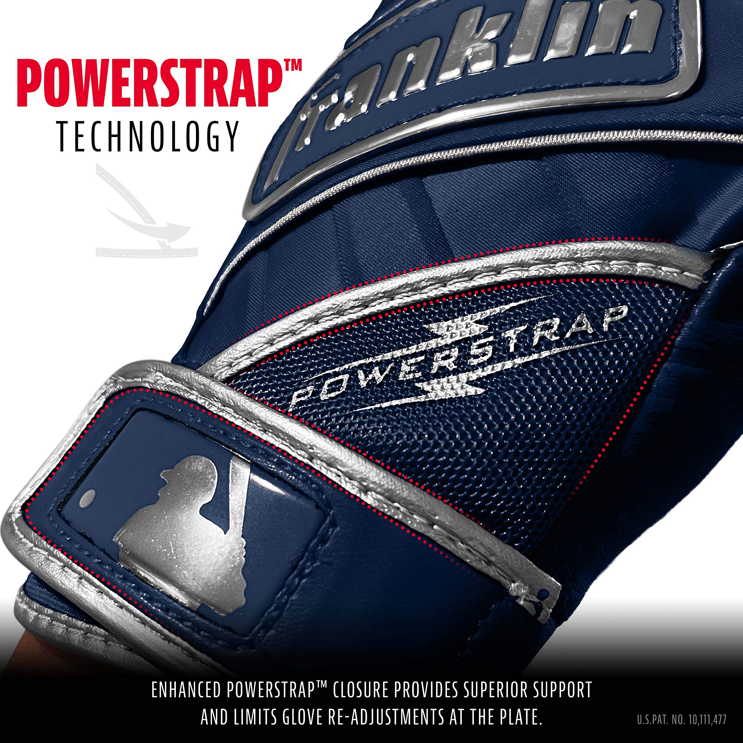 Foto 2 | Guantes De Bateo Franklin Sports Powerstrap Chrome Navy Xxl - Venta Internacional.