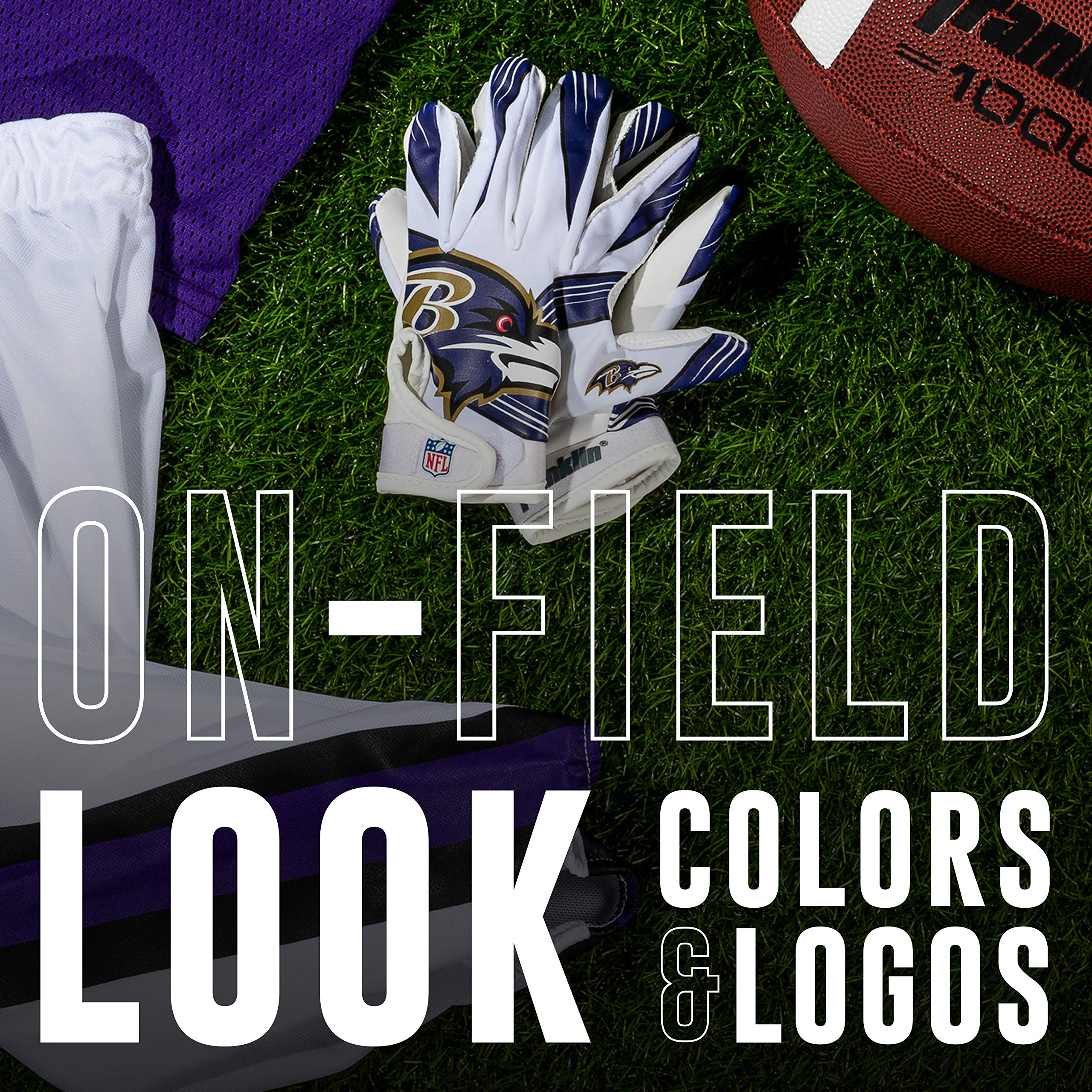 Foto 3 pulgar | Guantes De Receptor De Fútbol Franklin Sports Baltimore Ravens - Venta Internacional.