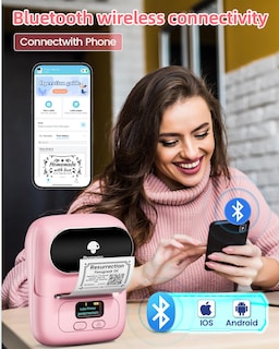 Foto 3 | Rotuladora Phomemo M110 Con 3 Rollos De Etiquetas Bluetooth, Color Rosa - Venta Internacional.
