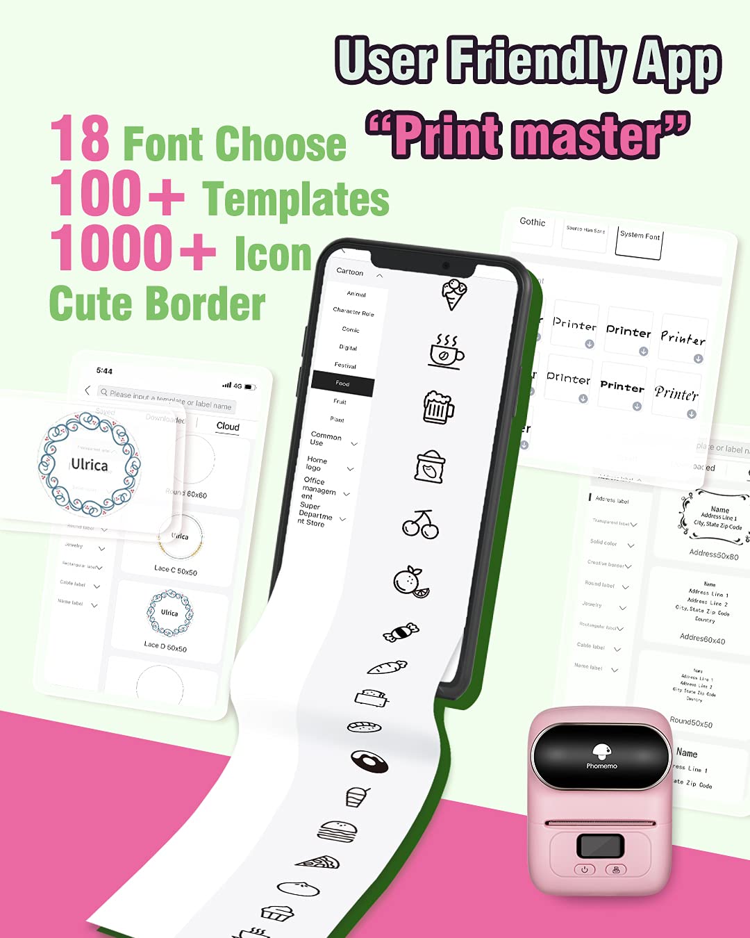 Foto 5 pulgar | Rotuladora Phomemo M110 Con 3 Rollos De Etiquetas Bluetooth, Color Rosa - Venta Internacional.