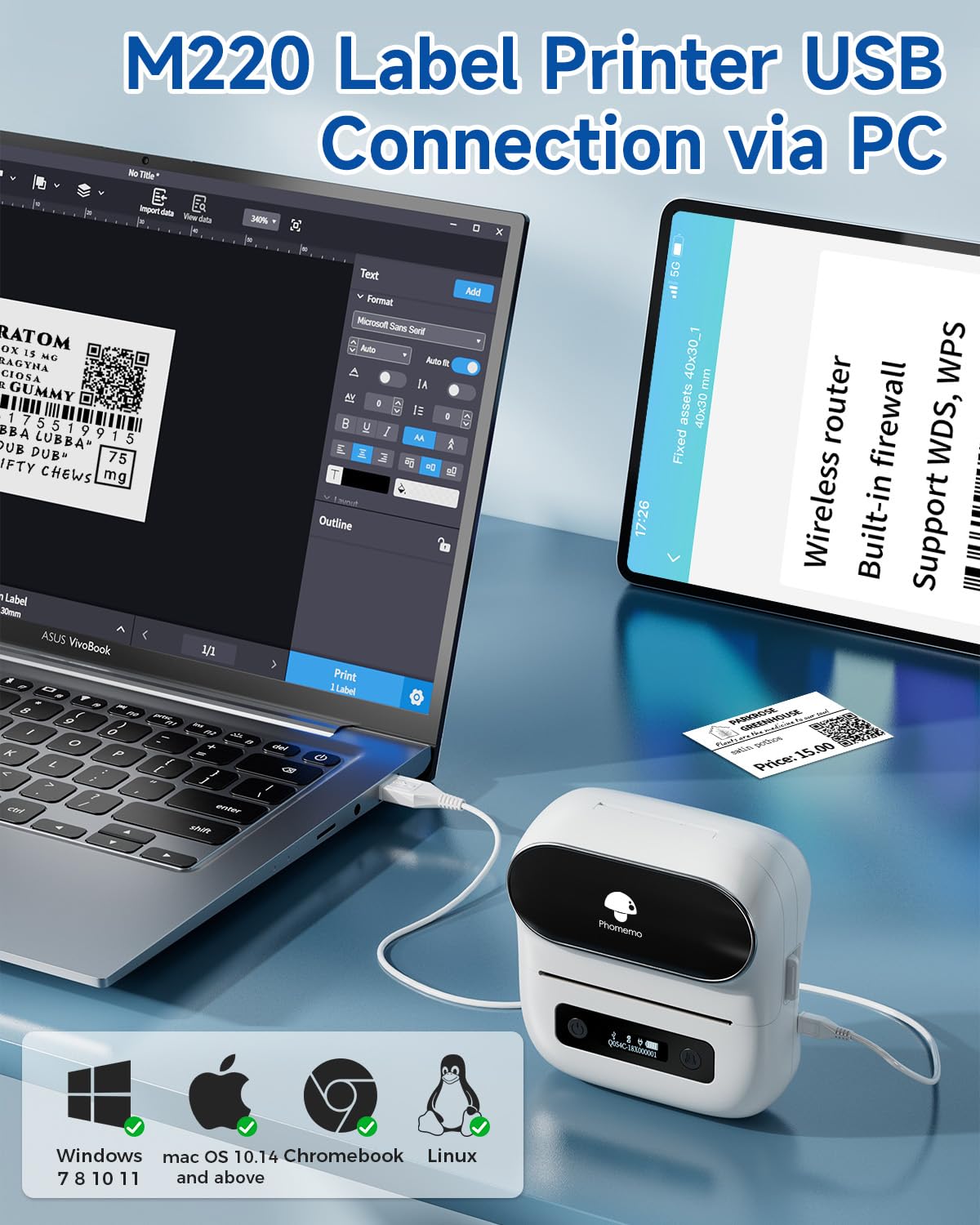 Foto 5 pulgar | Impresora Térmica De Etiquetas Phomemo M220 Bluetooth 3.14'' - Venta Internacional.