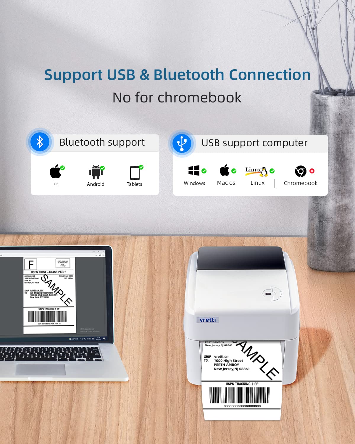 Foto 4 | Impresora Térmica De Etiquetas Vretti Bluetooth 4x6 Para Pequeñas Empresas - Venta Internacional.