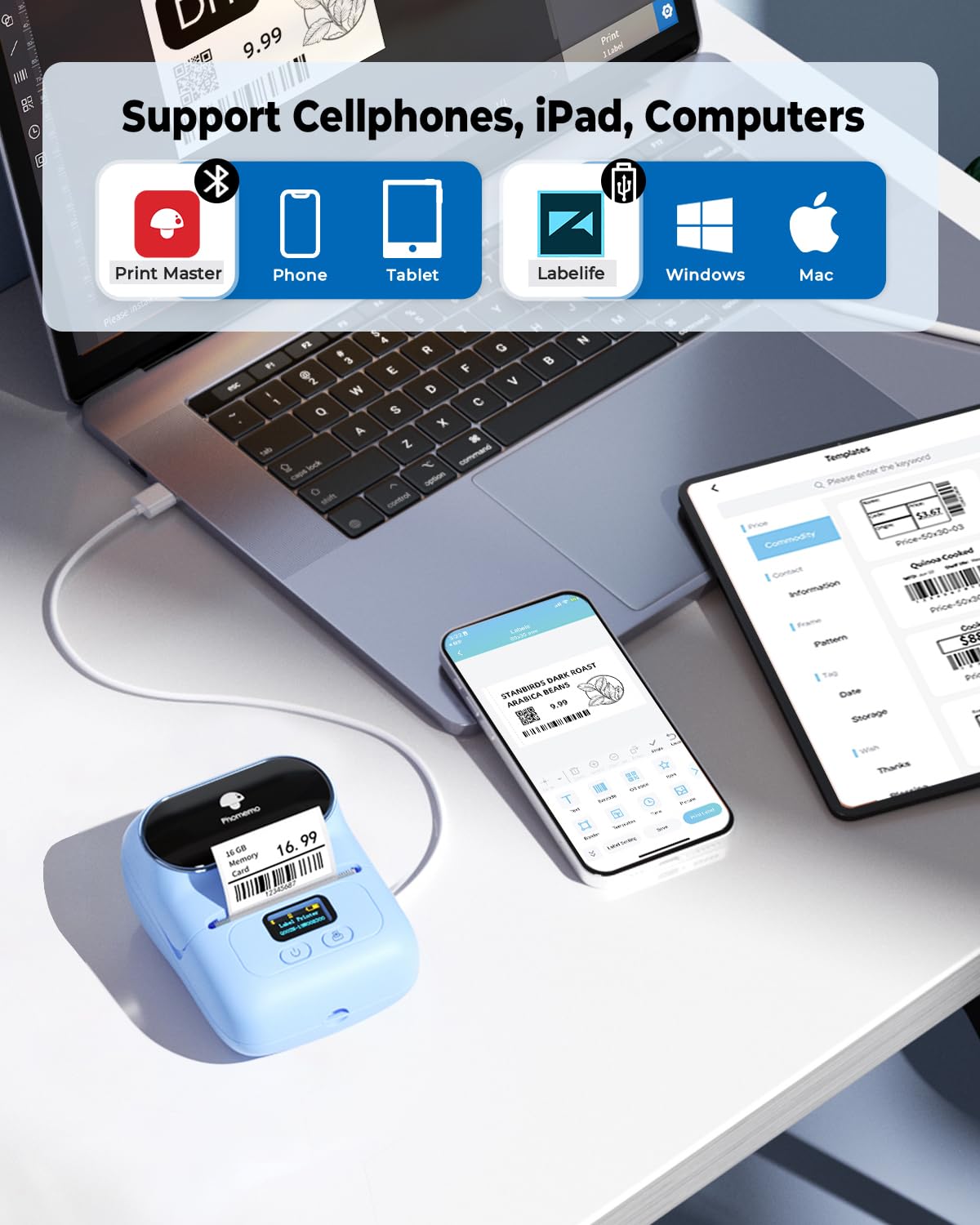 Foto 4 pulgar | Impresora De Etiquetas Phomemo M110 Bluetooth Thermal Con 100 Etiquetas - Venta Internacional.