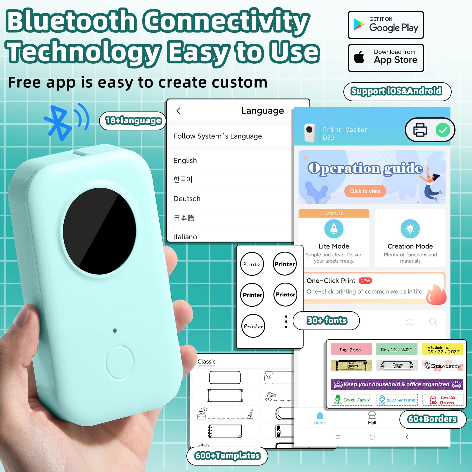Foto 5 | Rotuladora Phomemo D30 Bluetooth Térmica Verde con Cinta Adhesiva - Venta Internacional