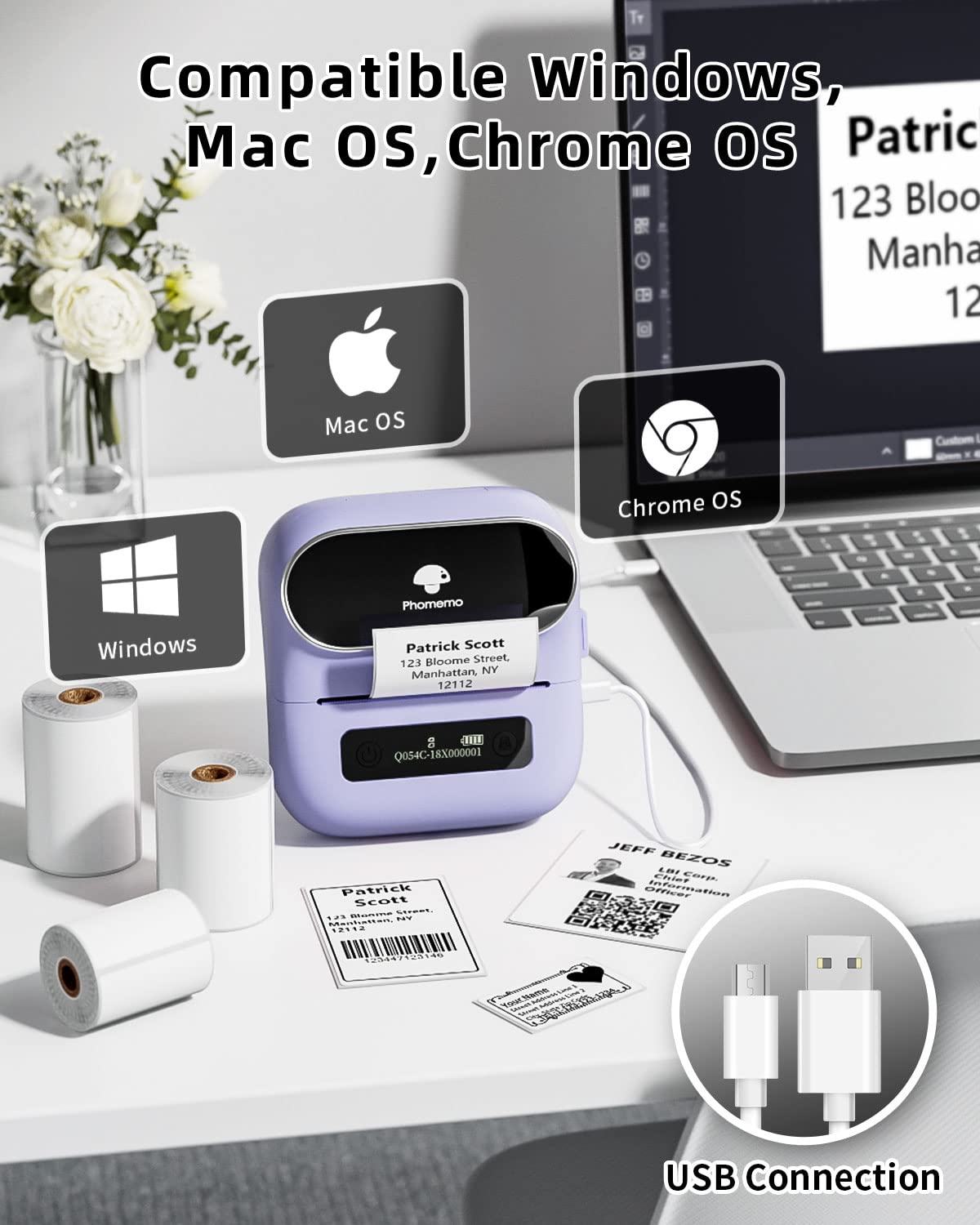 Foto 5 pulgar | Máquina de etiquetas Phomemo PL Bluetooth para Códigos de Barras y Direcciones - Venta Internacional