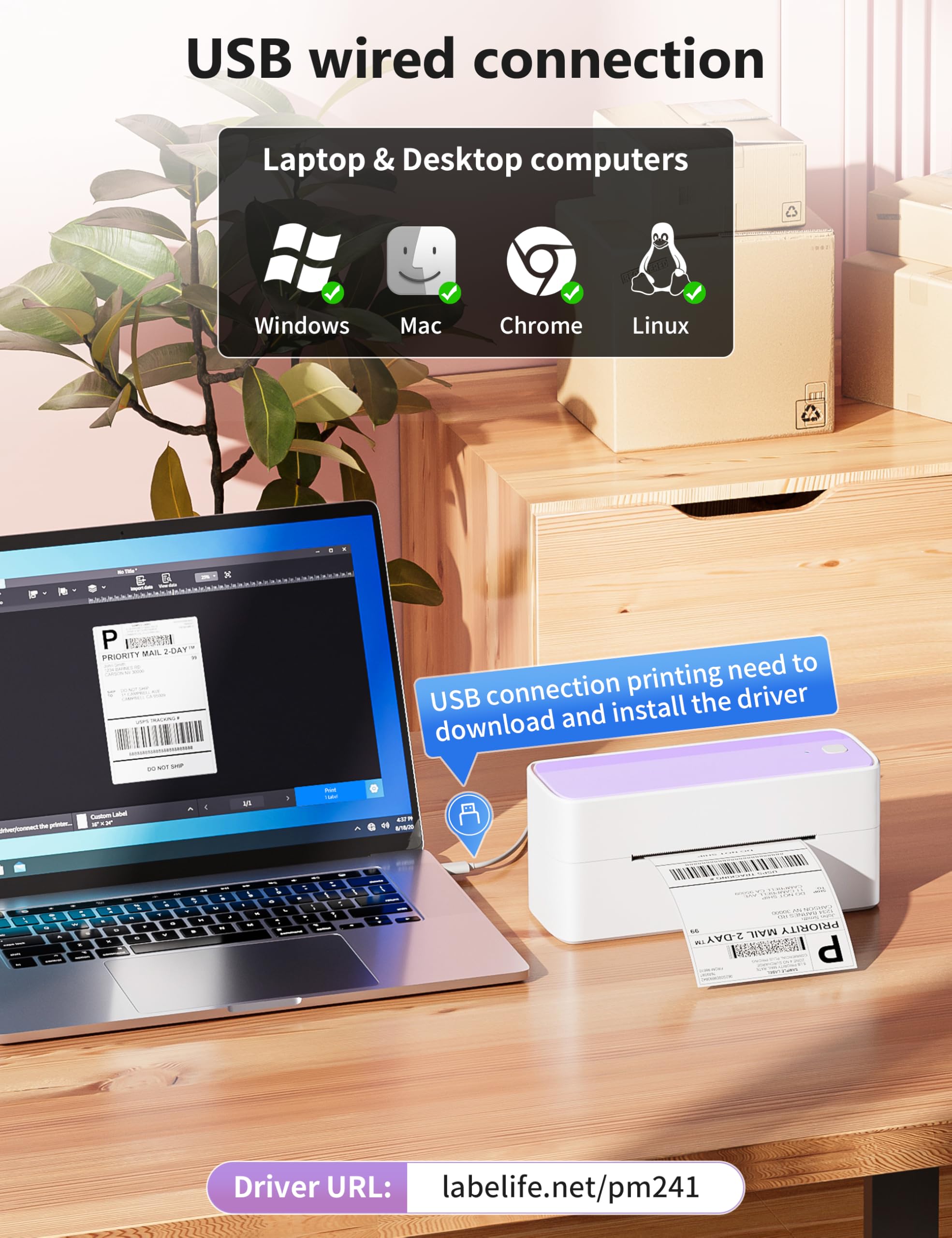 Foto 3 | Impresora Térmica De Etiquetas Bluetooth Phomemo 241bt 4x6 Púrpura - Venta Internacional.