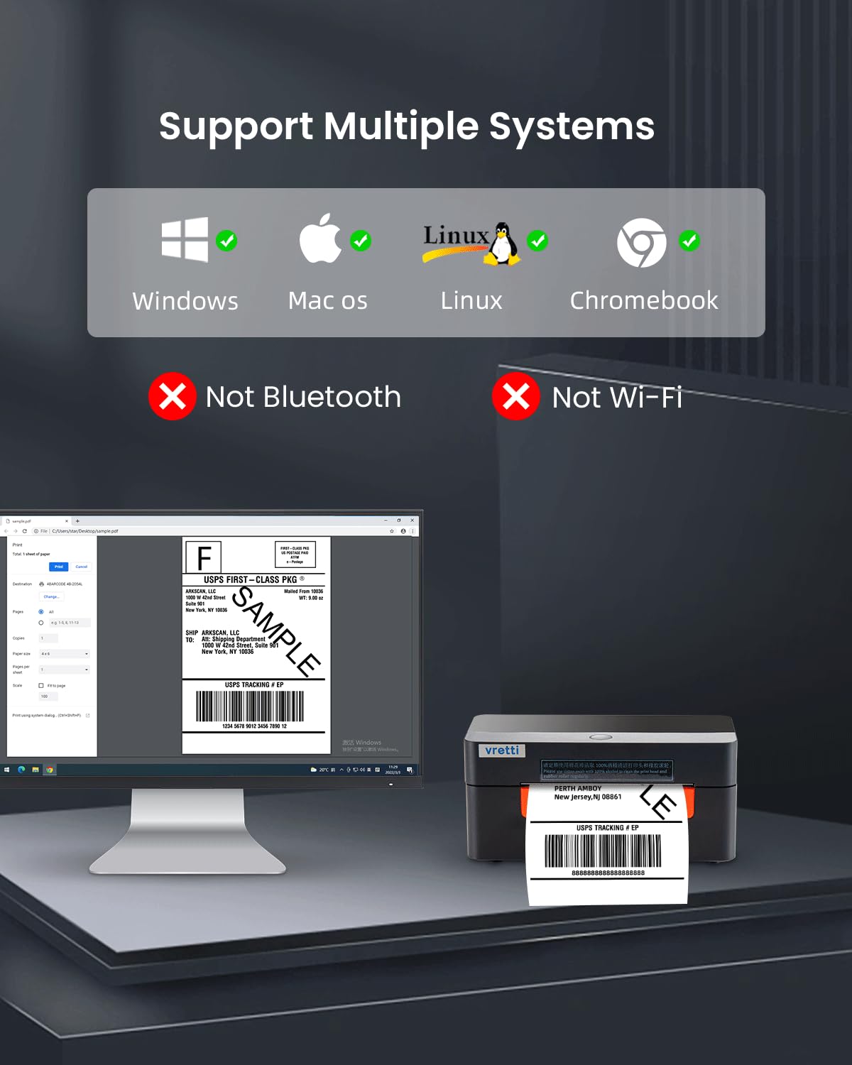 Foto 3 | Impresora Térmica De Etiquetas De Envío Vretti 4x6 Desktop Usb - Venta Internacional.