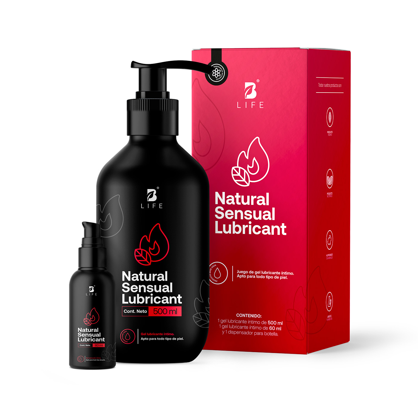 Lubricante Íntimo A Base De Agua 500ml. Sin Aromas Con Ingredientes Naturales. B Life.