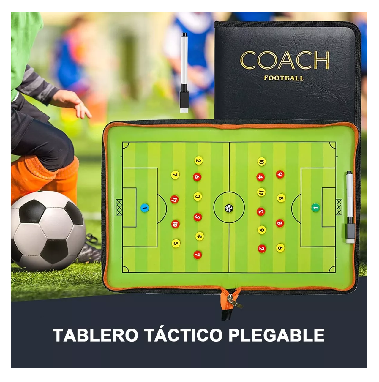 Foto 5 | Tablas Tácticas De Soccer Imantada Con Marcador Y Fichas, Verde/negro