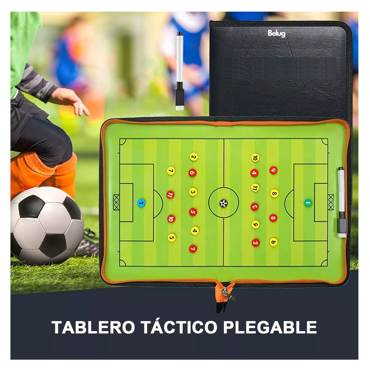 Foto 6 pulgar | Tablas Tácticas De Soccer Imantada Con Marcador Y Fichas, Belug Verde/negro