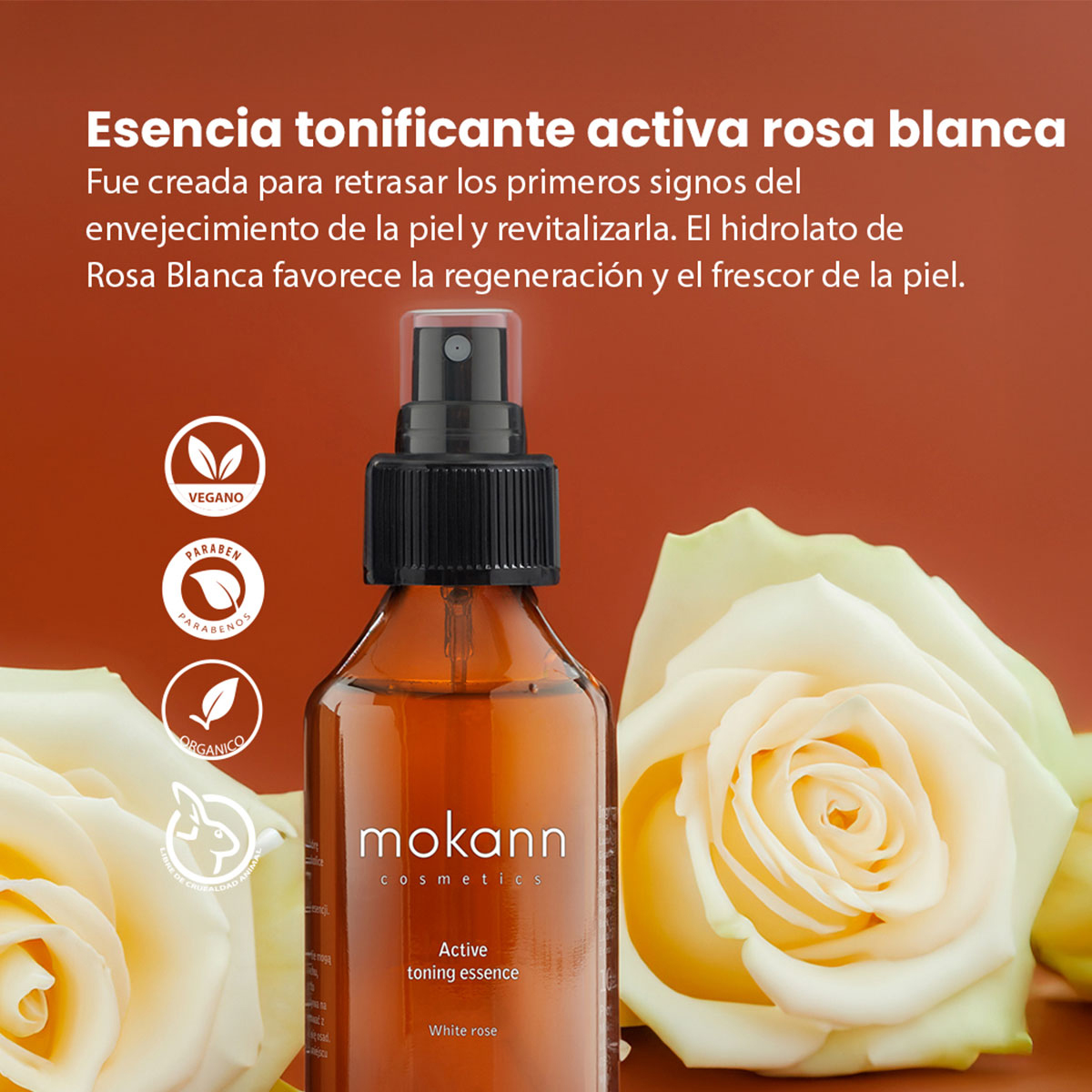 Foto 4 pulgar | Esencia Tonificante Mokann Rosa Blanca Hidratante 100ml