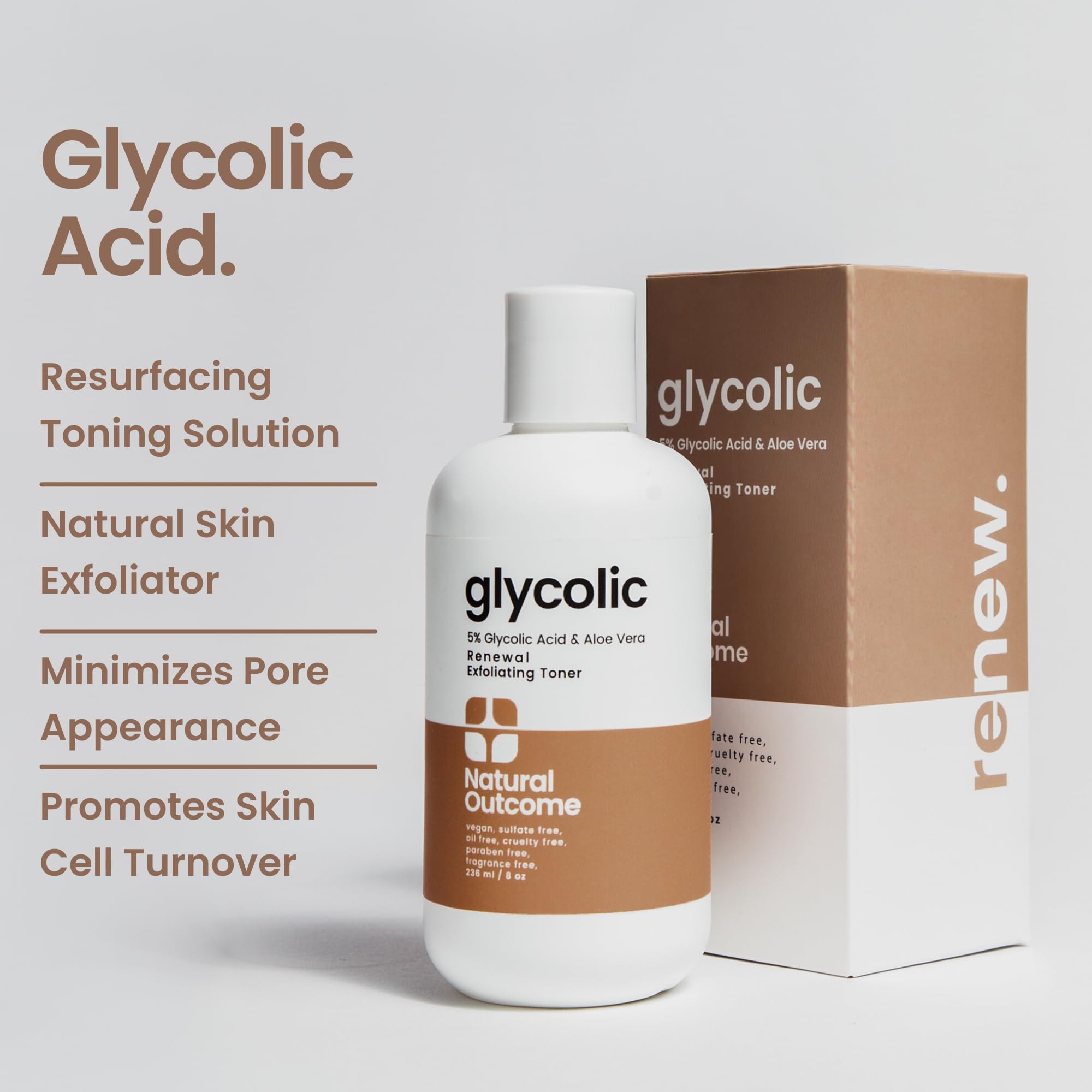 Foto 3 pulgar | Tonificador Natural Outcome Con Ácido Glicólico Al 5% Con Aloe Vera, 240 Ml - Venta Internacional.