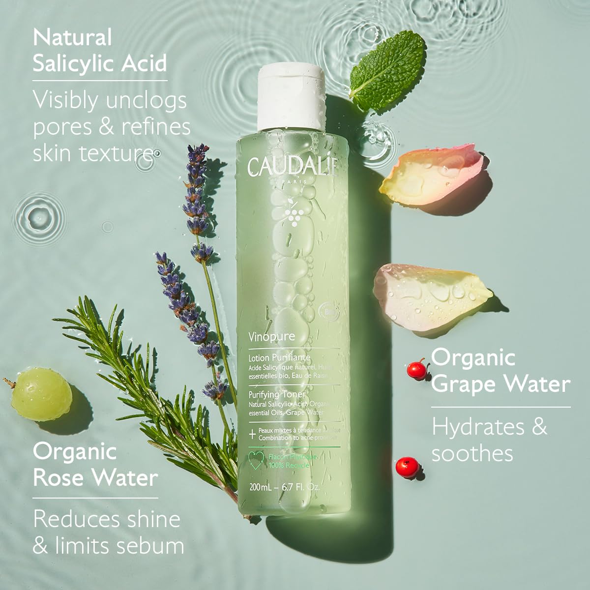 Foto 4 pulgar | Tónico Caudalie Vinopure, Ácido Salicílico Natural, 200 Ml, Poro - Venta Internacional.