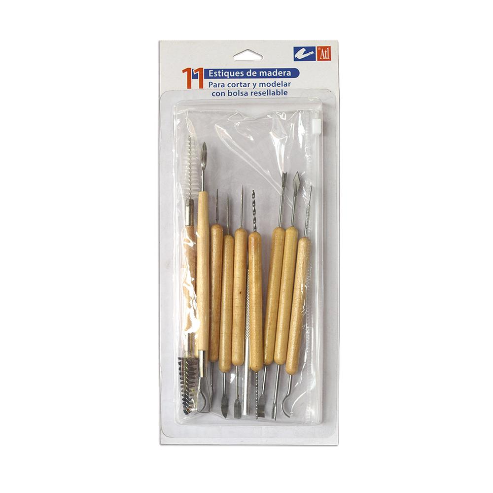 Juego con 11 Estiques de Madera para Cortar y Modelar Atl