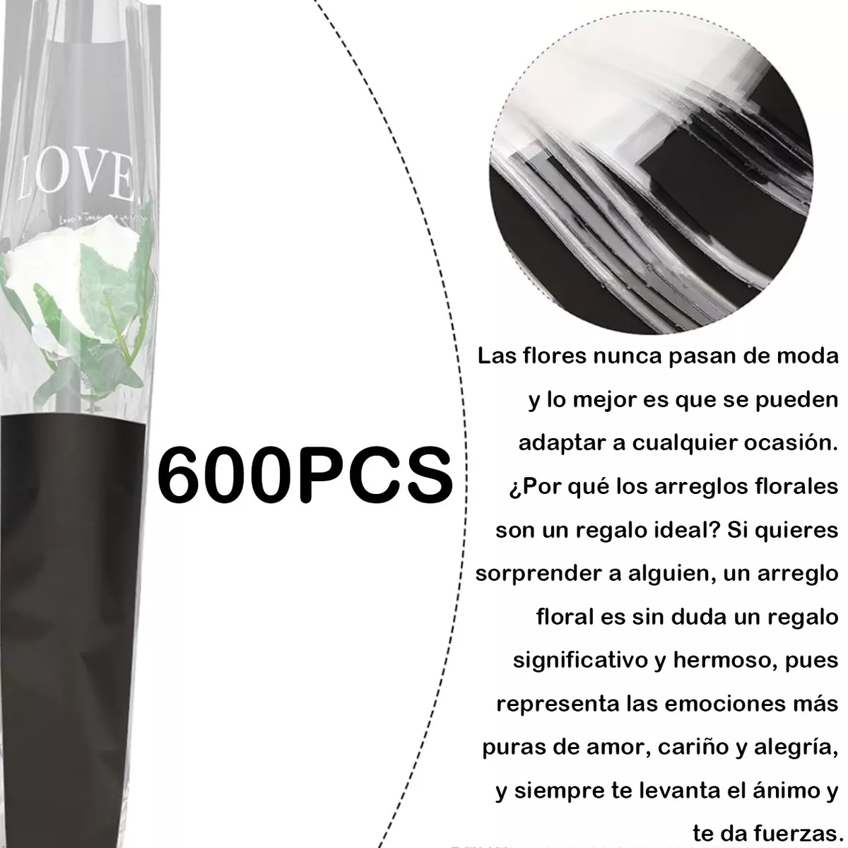 Foto 6 | 600 Pliegos Papel Celofán Decorativo, Ramos, Arreglos Flores Negro