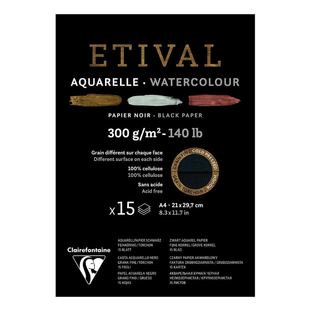 Acuarela Etival Clairefontaine A4 15 Hojas 21x29.7cm 300g Blok Negro 300g $574