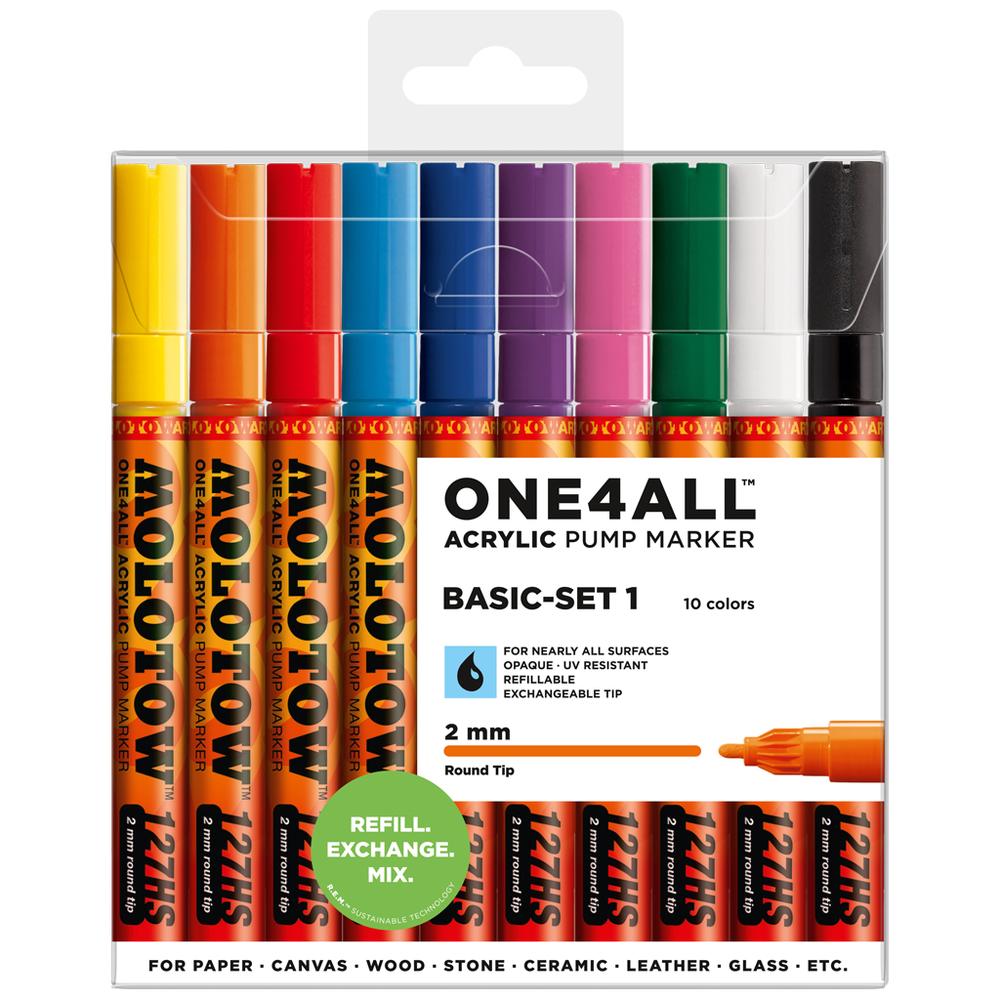 Set Básico N° 1con 10 Marcadores Acrílicos One4all Molotow $999