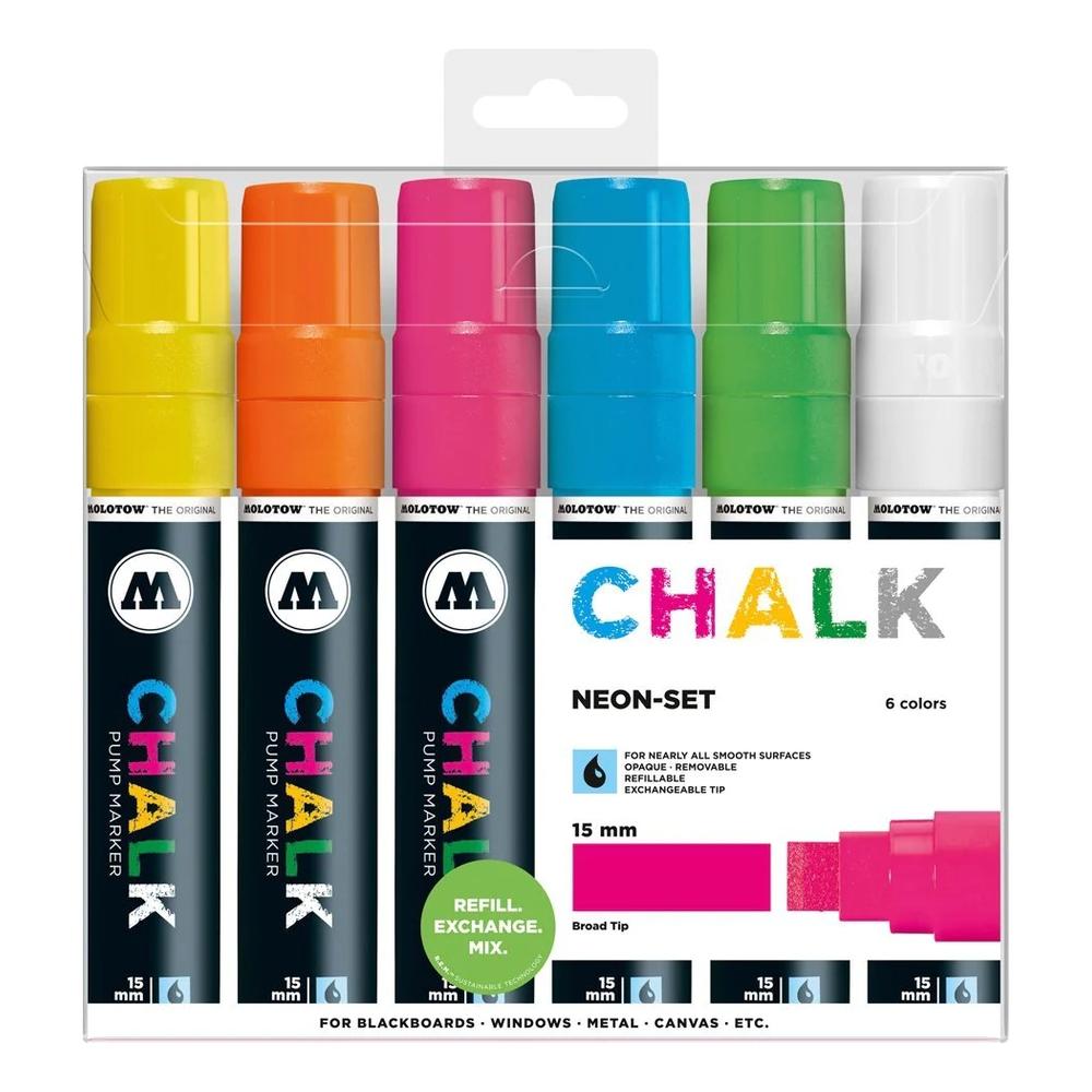 Foto 3 pulgar | Set Con Marcadores Chalk 15mm Basic Neon Molotow