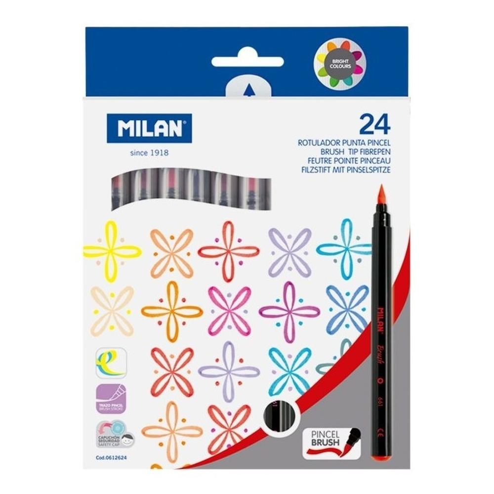 Set con 24 Rotuladores de Colores Milan Punta Pincel