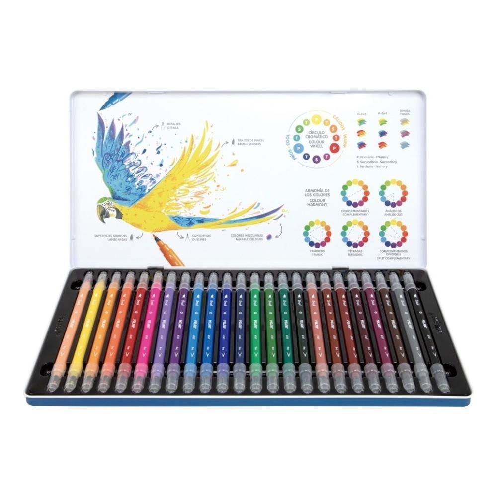 Estuche Metalico Con 24 Marcadores Doble Punta Milan $809